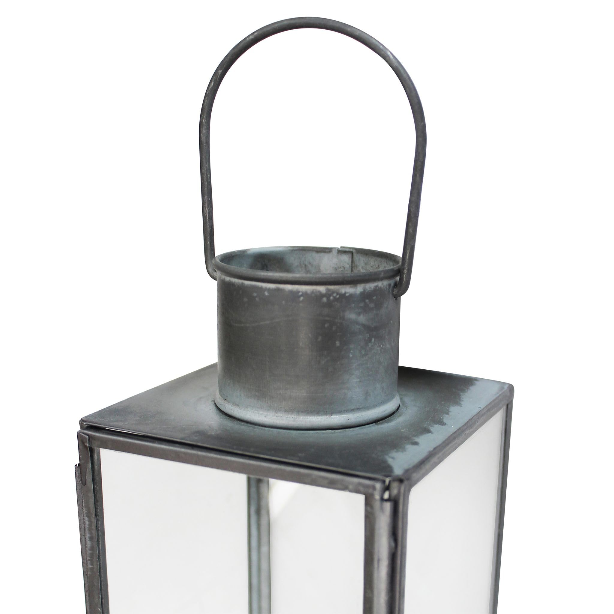 Milani Home - lanterna portacandela in vetro e metallo, grigio, per giardino e veranda, 10 x 10 x 67 cm
