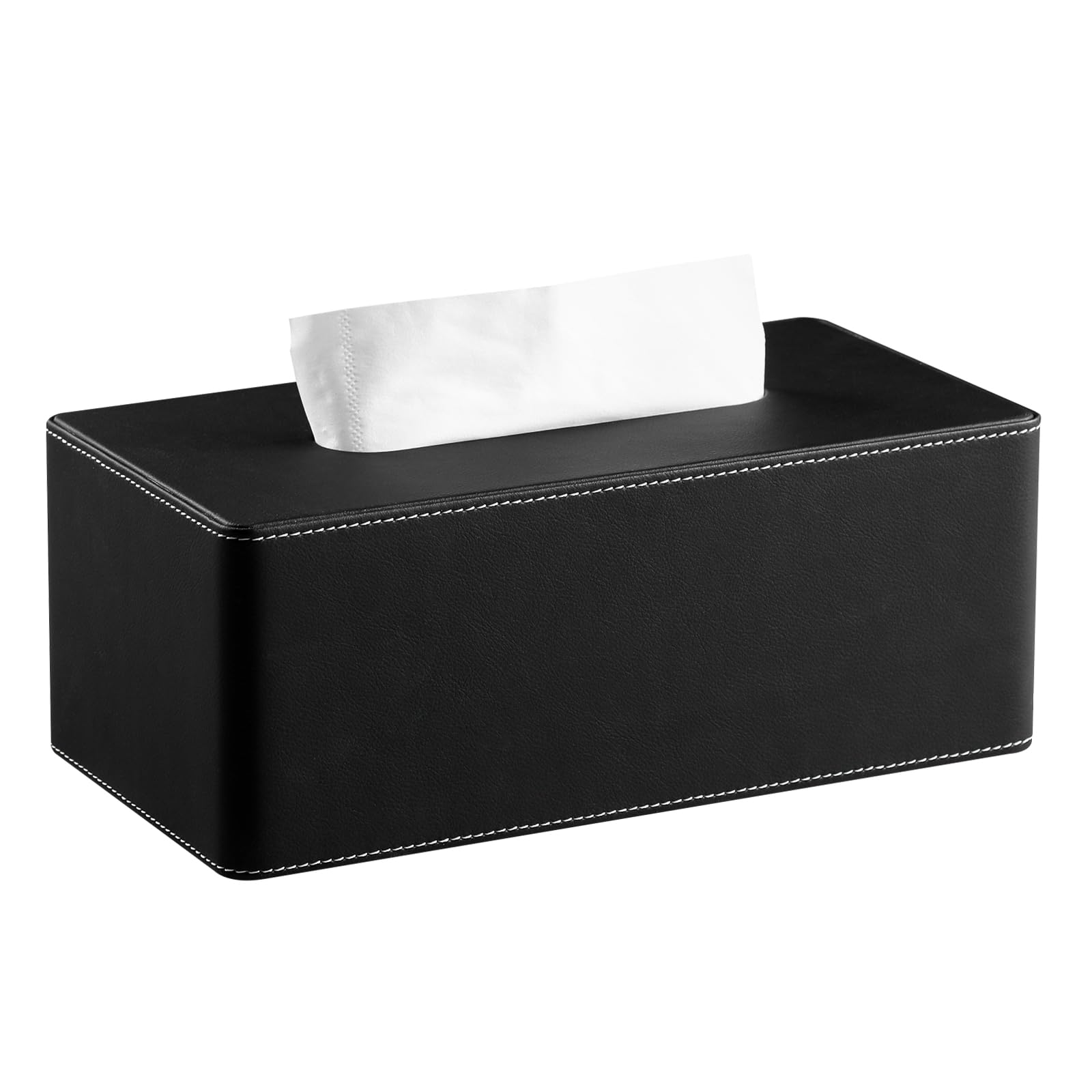 NICLNGSH PU Leather Tissue Box Cover with Magnetic Closure, Rectangular Tissue Box Holder for Bathroom Living Room Restaurant Office (Black)