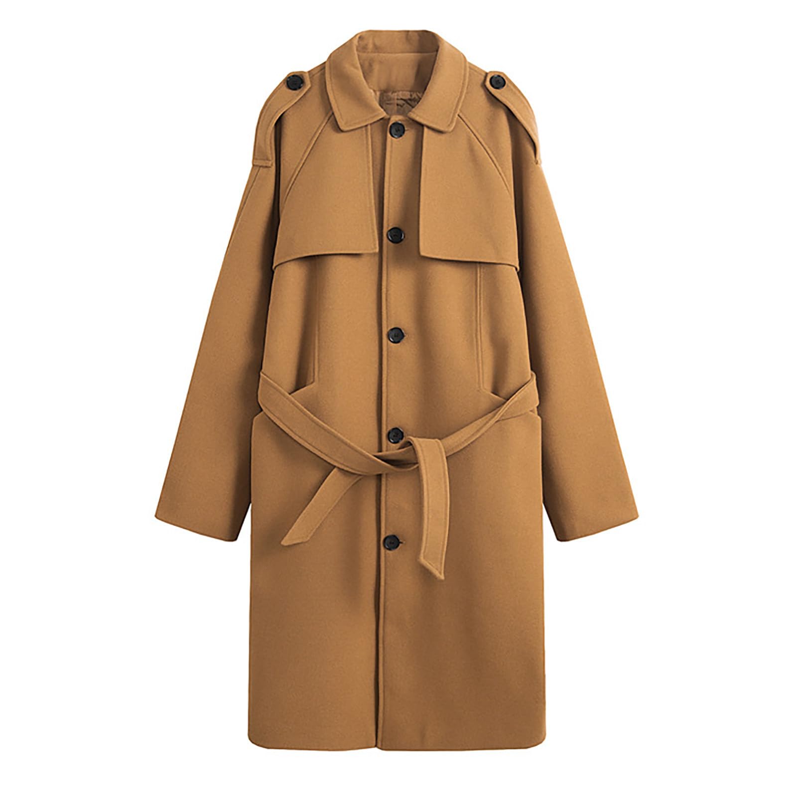 Cappotto di lana da uomo in stile trench - Elegante cappotto invernale lungo con cintura | Cappotto classico da lavoro per autunno e inverno