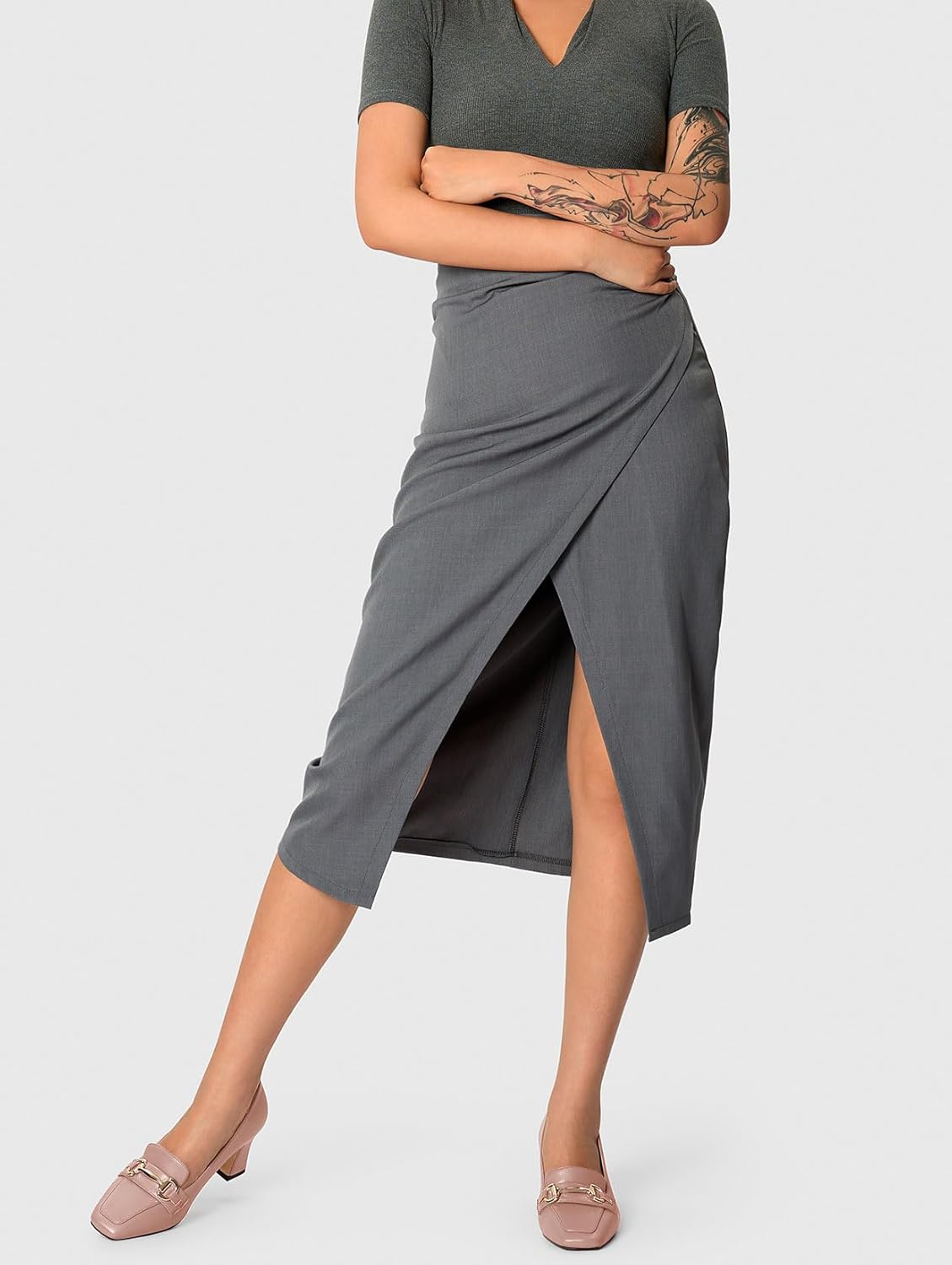 DearOnly Heeled Loafers for Women Square Toe Chunky Block Mid Heel Pumps Slip-on Metal Chain Work Office Dress Shoes 2.8 Inches Heels - Image 4