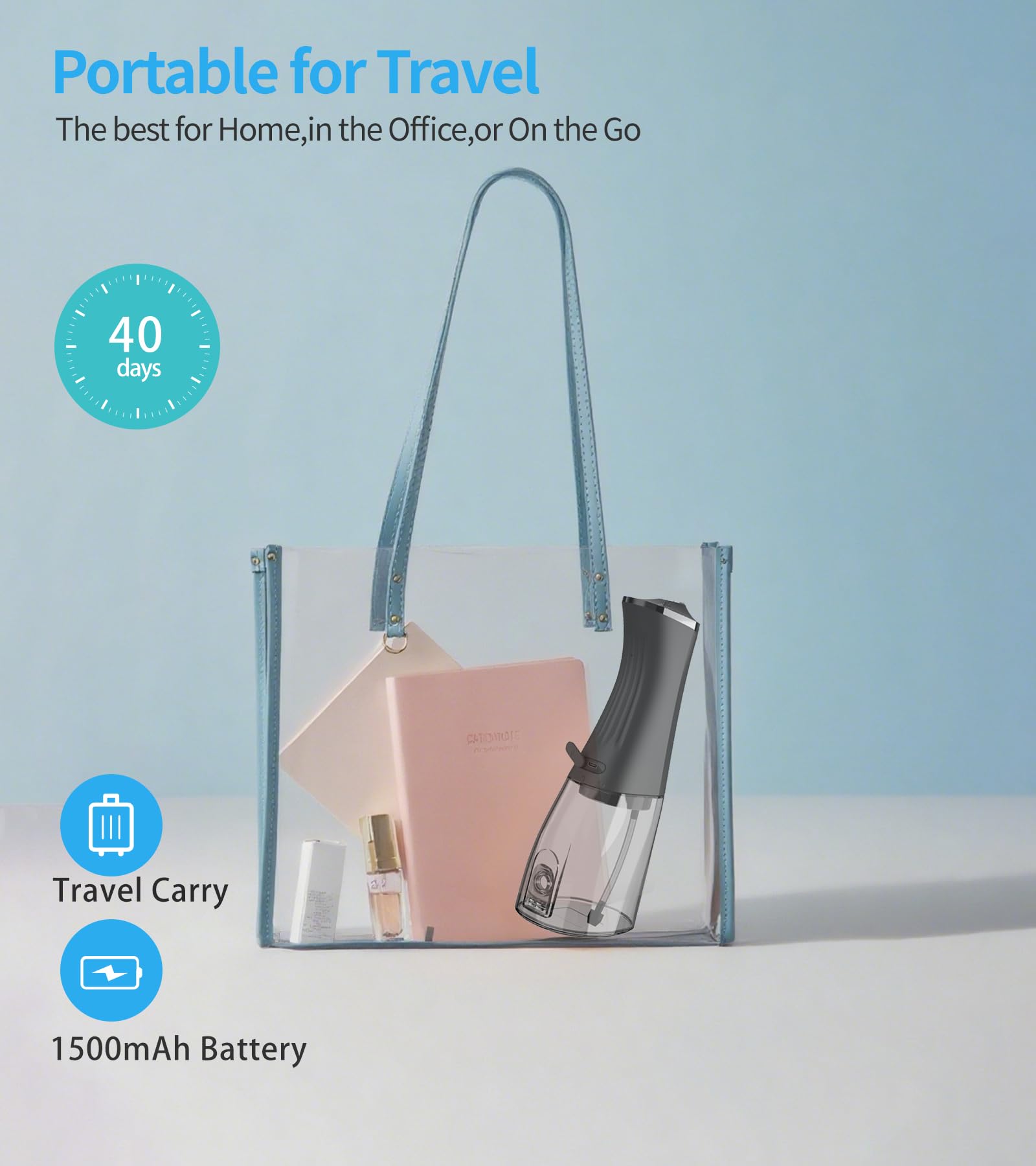 Irrigador dental de agua inalámbrico para dientes, 350 ml, 4 modos, irrigador oral portátil con 4 puntas de chorro, irrigador bucal recargable, IPX7, impermeable para viajes en casa