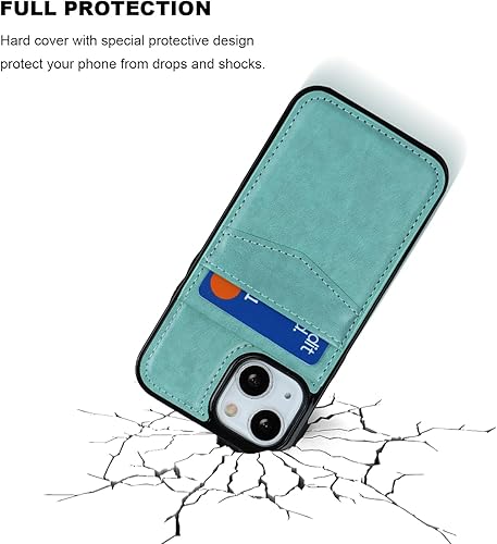 Miniatura 6 de KIHUWEY Funda compatible con iPhone 13 Mini de 5.4 pulgadas (verde menta) con soporte para tarjeta de crédito, cierre magnético de alta calidad,