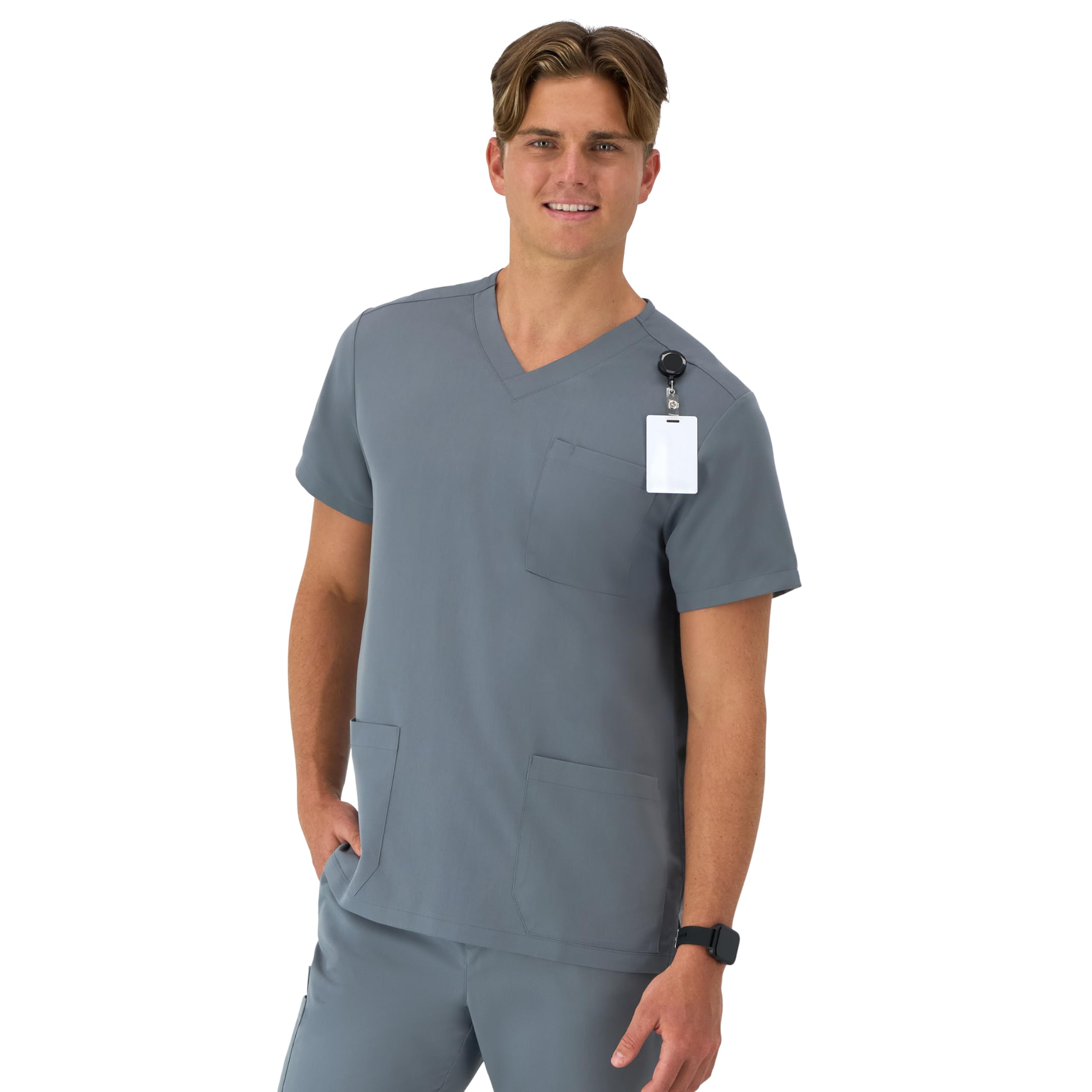 Hanes Healthcare Top, Moisture-Wicking Stretch Scrub Shirts for Men, Odor Control, Slate Grey, XXL
