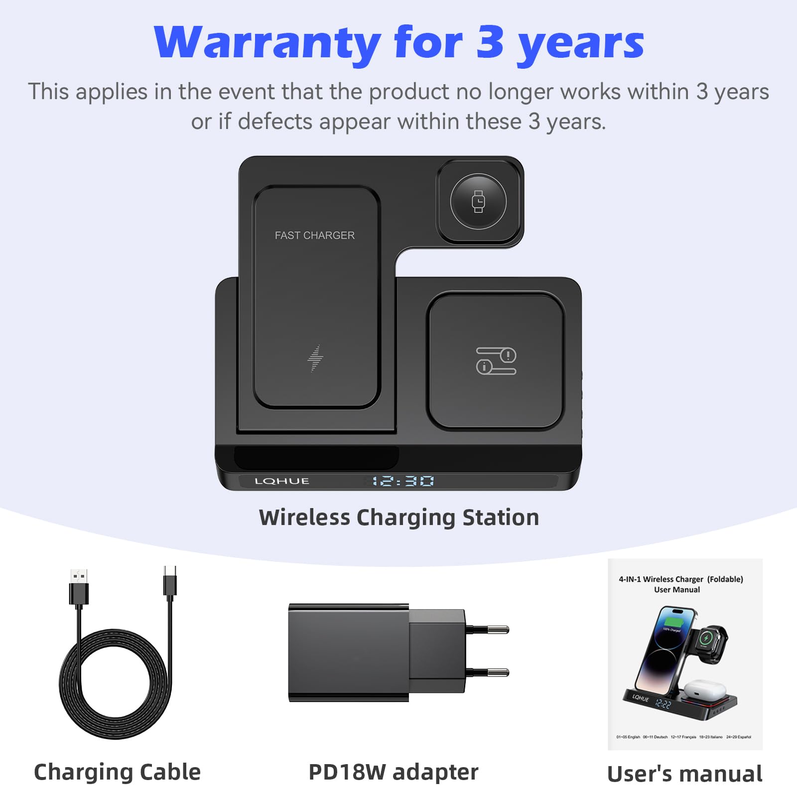 Caricatore wireless 4 in 1 Caricatore per iPhone 16 15 14 13 12 11 Pro SE X XS XR & Watch 9 8 7 6 SE 5 4 3 2,Ricarica Wireless Per i-Watch Ultra 9 8 7 6 SE 5 4 3 Wireless earphones 3/Pro 2