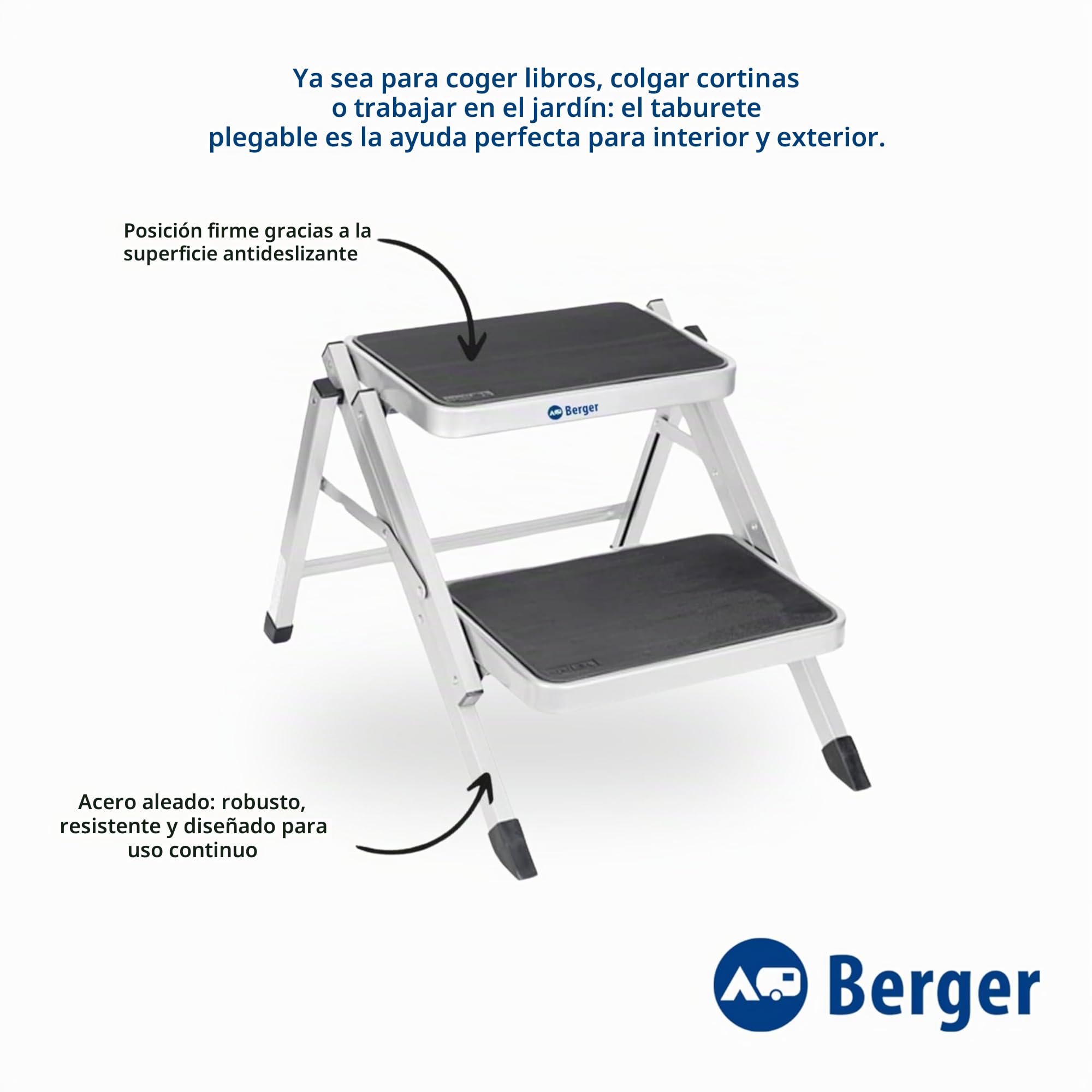 Berger Escalera Dos peldaños | escalón para caravanas | Peldaño Plegable | Escalera para Caravana | Taburete Caravana | Peldaño Caravana | Escalon Autocaravana | Escaleras Plegables, hasta 130 kg