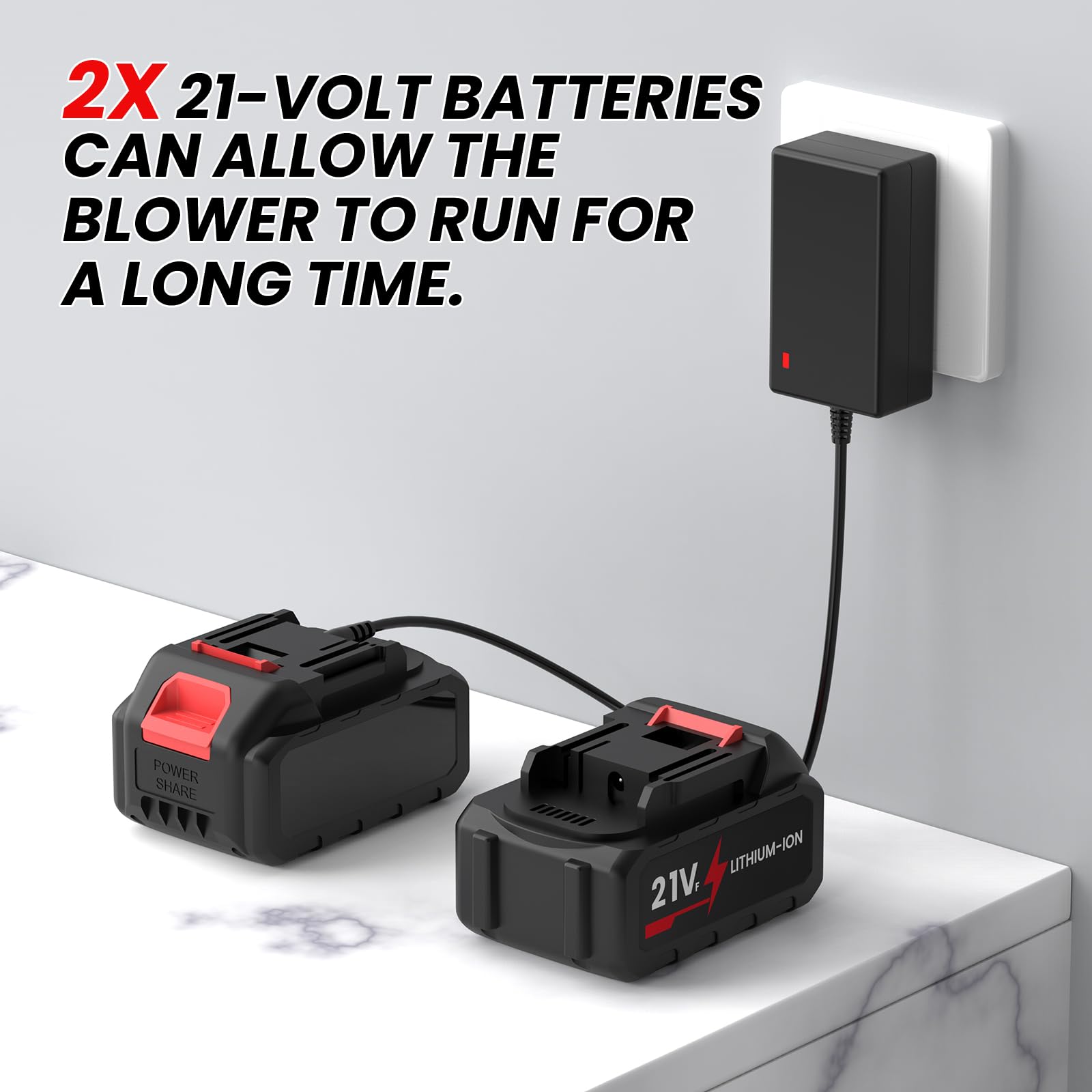 Soplador de batería de 210 km/h, soplador de hojas con batería de 2 × 4,0 Ah, 800 W, 2 modos de velocidad, soplador de hojas para jardín y eliminación de polvo