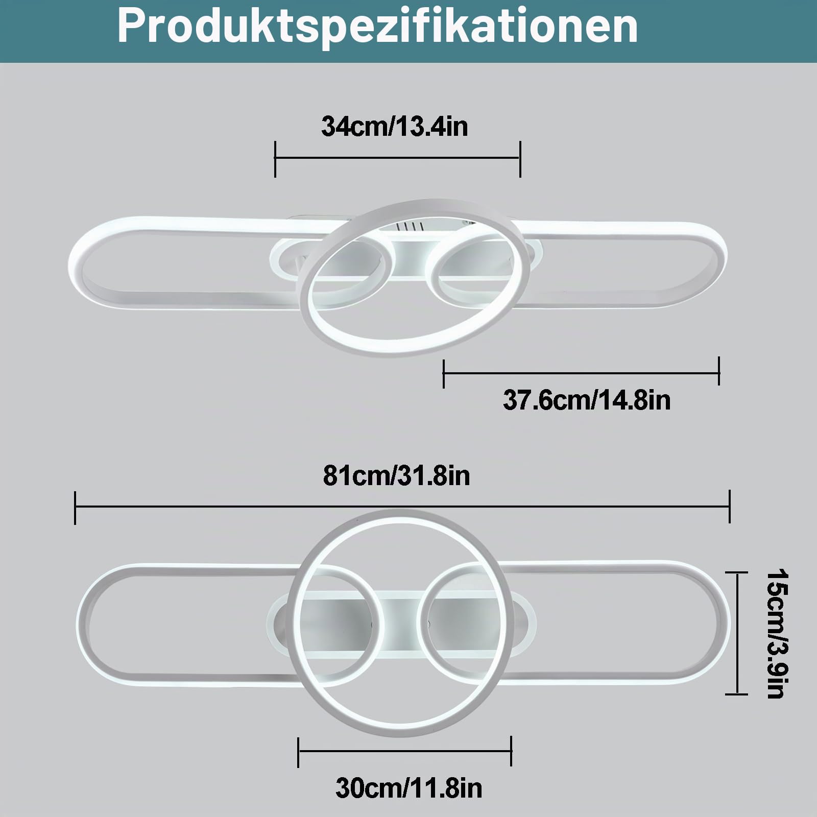 LED Deckenleuchte Dimmbar Wohnzimmer Deckenlampe Weiß Küchenlampe Schlafzimmerlampe Fernsteuerung und App Steuerung, Modern Deckenbeleuchtung mit Memory Funktion, L81cm 40W