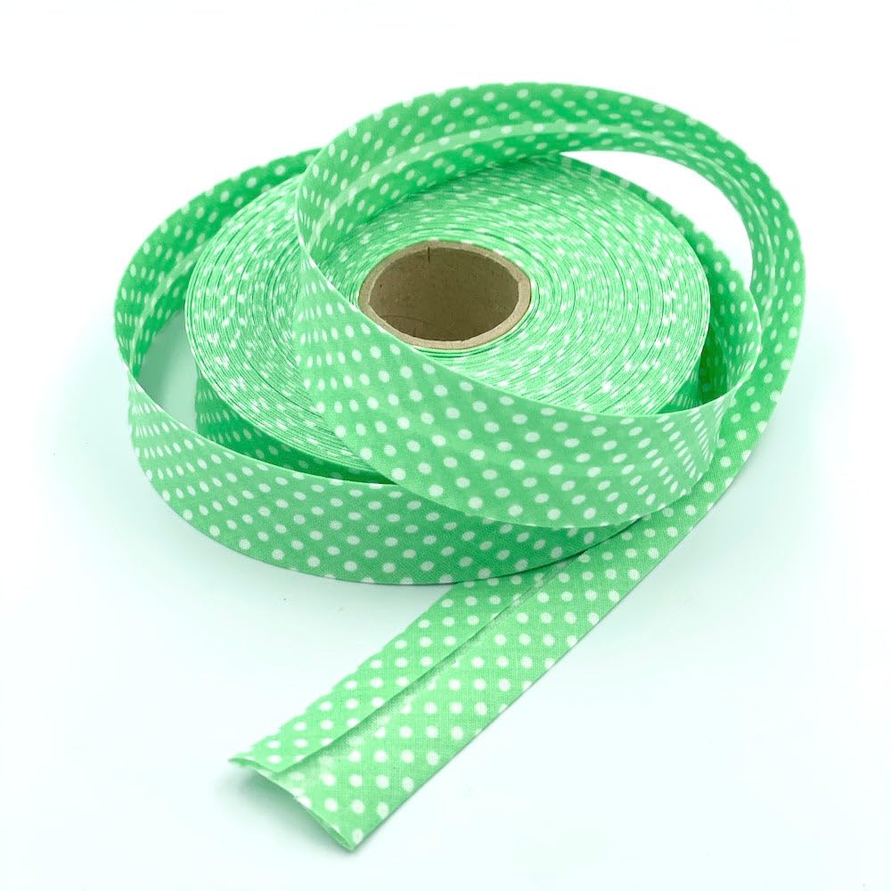 Craft Cult 30mm Wide Polka Dot Printed Pattern Bias Binding Tape - 25 Metre Roll (51 - Kiwi Green)