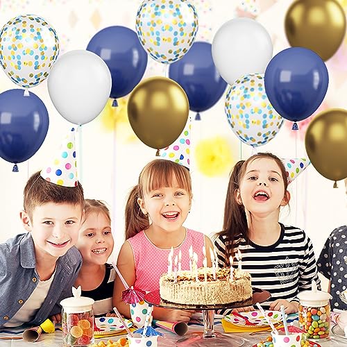Image of Navy Blue and Gold Balloons, 60Pcs Night Blue Gold Balloons, 12 Inch Metallic Gold Blue Confetti Balloons White Latex Balloons for Boys Birthday Baby Shower Wedding Graduation Party Decorations
