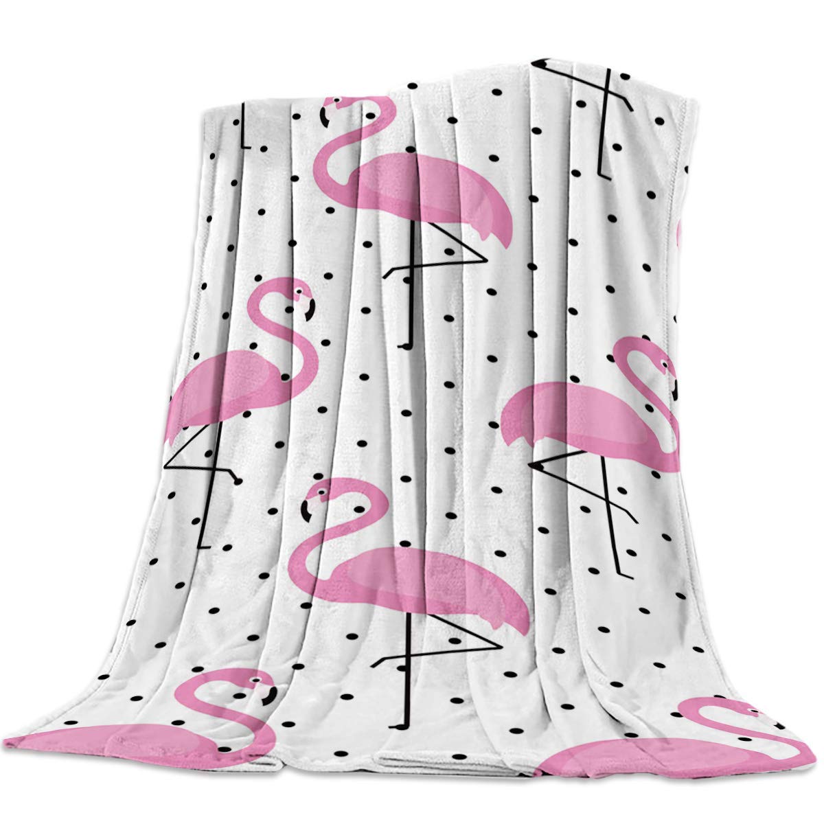 Fleece Blanket Throw Lightweight Super Soft Cozy Luxury Microfiber All Season Bed Blanket - Pink Flamingo Black and White Polka Dots (30 x 40 Inches)