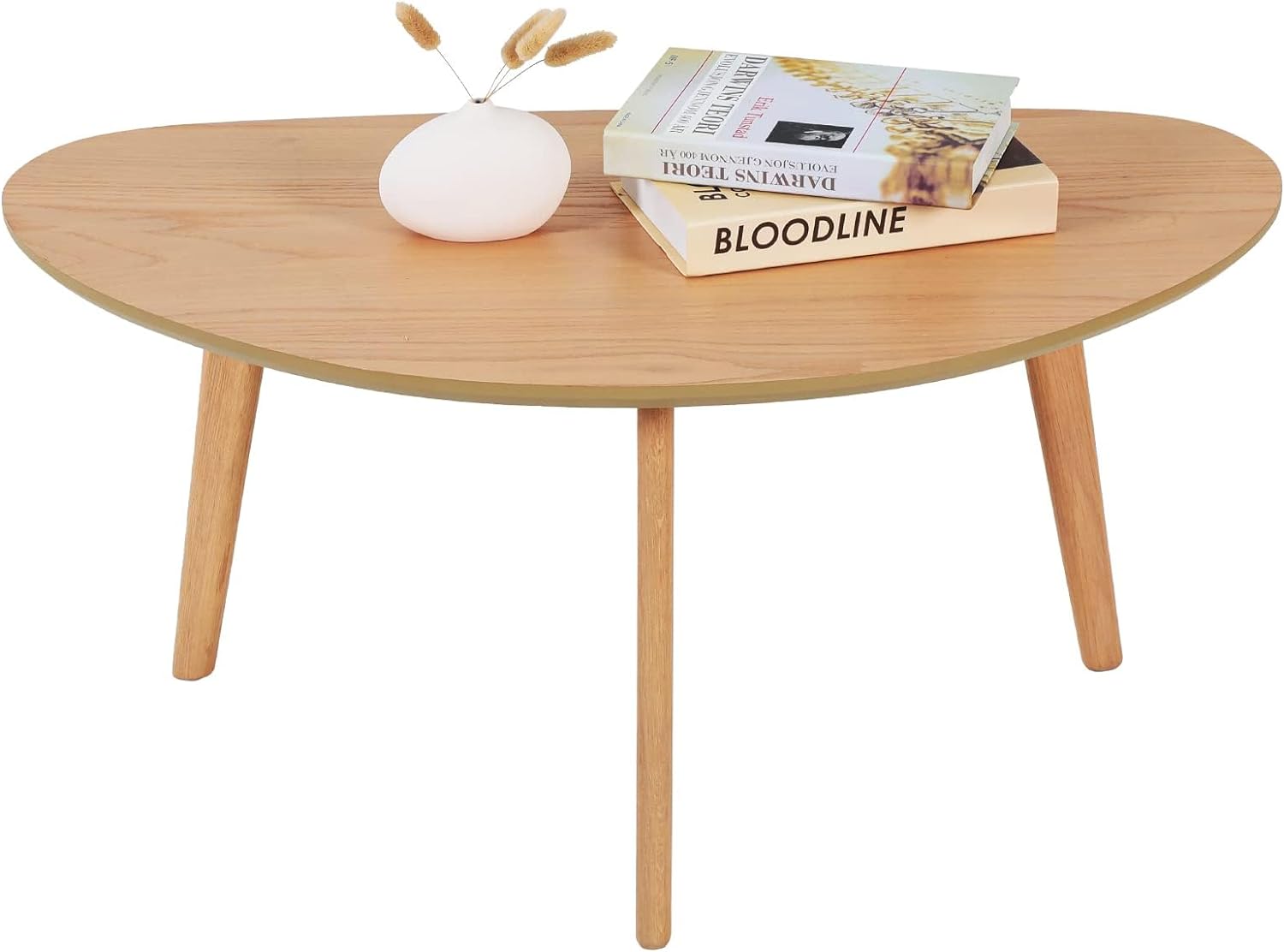 FIRMINANA Small Oval Coffee Table Mid Century Modern for Living Room Center Minimalist Display Coffe Table,Nature Wood,18.9" D x 33.47" W 15.75" H Nature Wood Small?33.5in?