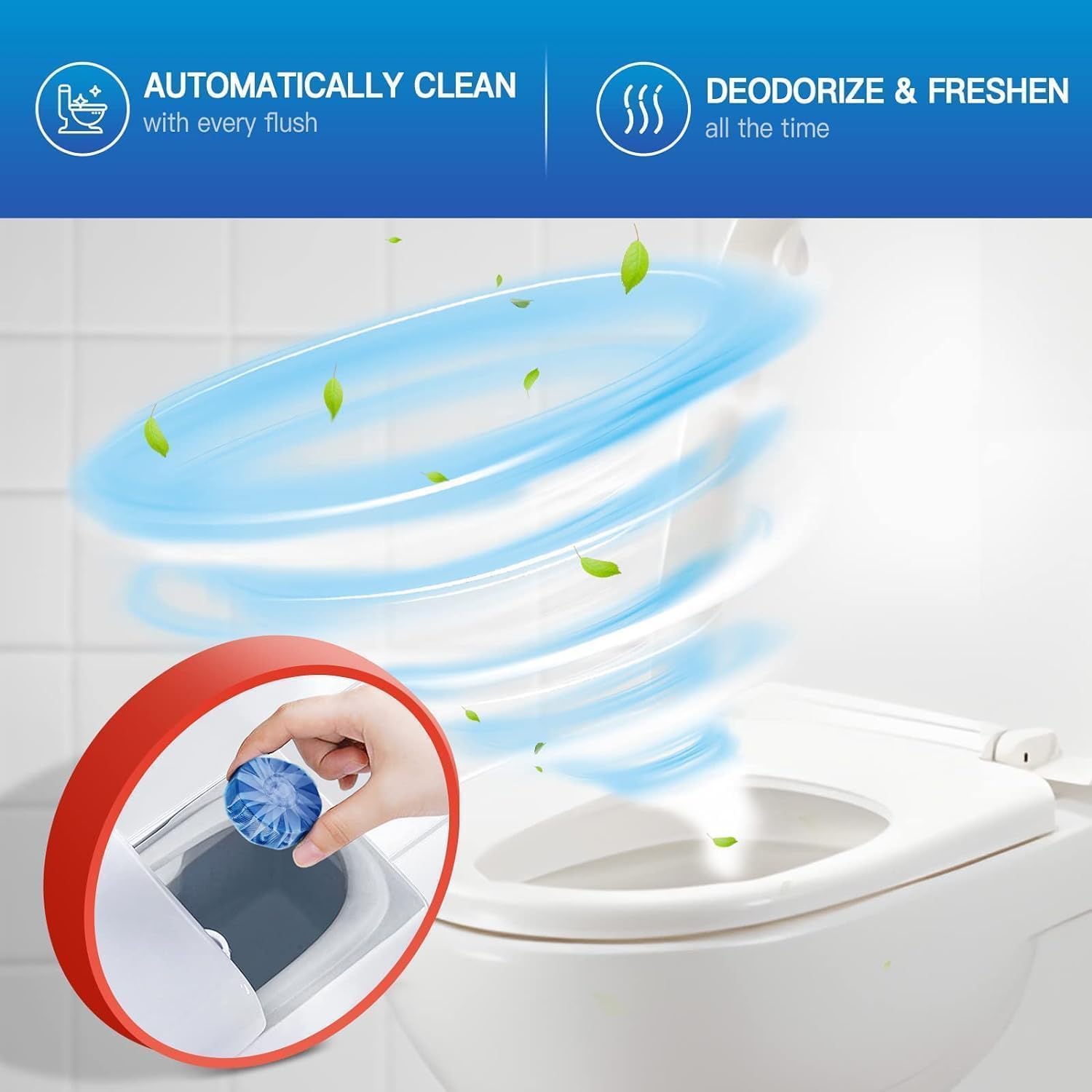 iYOGIzz Automatic Toilet Cleaner Tablets Blue Bubble for Tank, Long Lasting Effervescent WC Cleaner, Limescale & Stain Remover, Deodorizer Freshener, Septic Safe Commode Rim Block (Pack of 10) 1