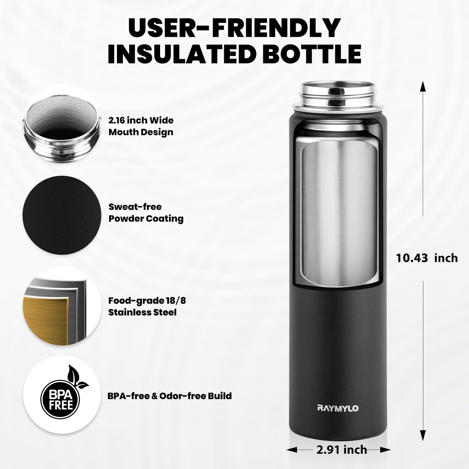 Insulated Water Bottle 24oz, Triple Wall Vacuum Stainless Steel (Cold for 48 Hrs, Hot for 24Hrs), Leak Proof & Non-BPA, 24oz Hydro Water Flask with Paracord Handle & Straw Spout Lids - Image 5