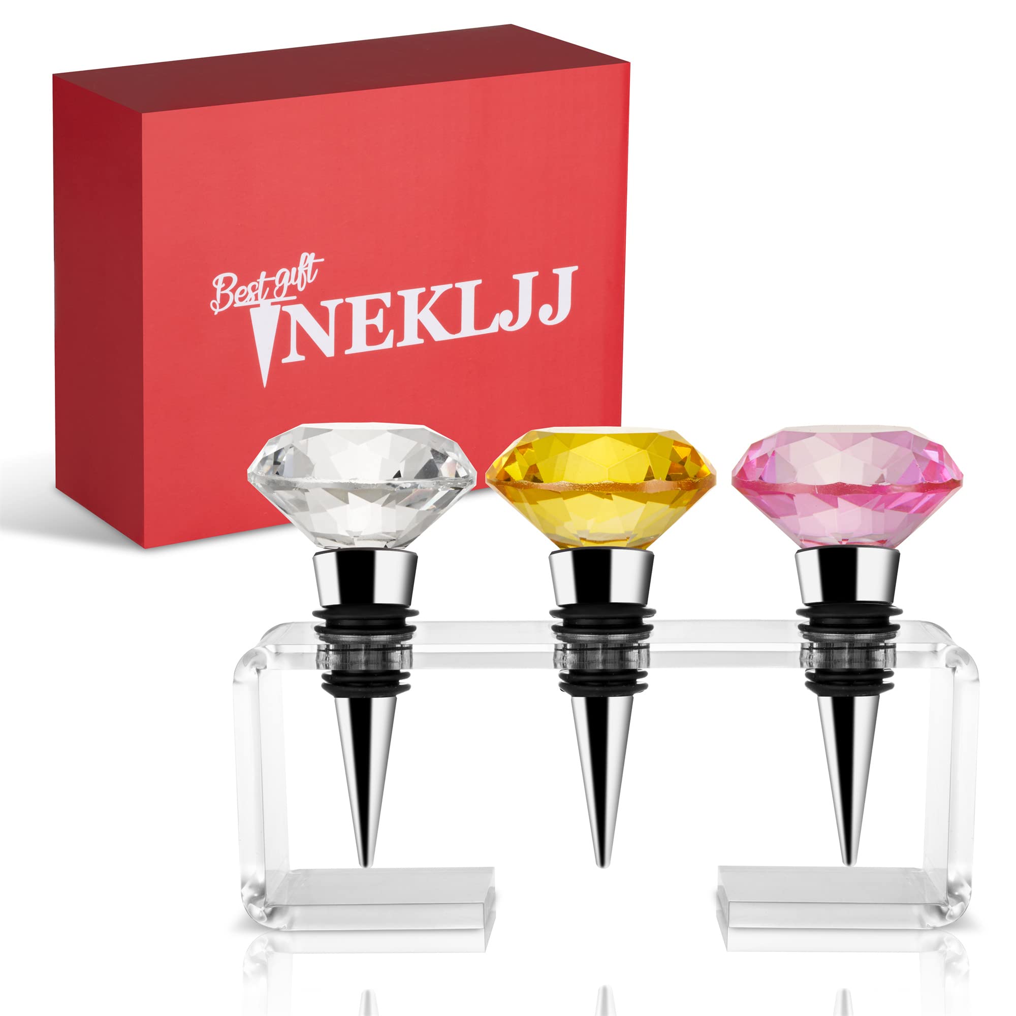 Crystal Wine Stoppers with Rack - 3 Color Crystal Stoppers - Best Wine Gift