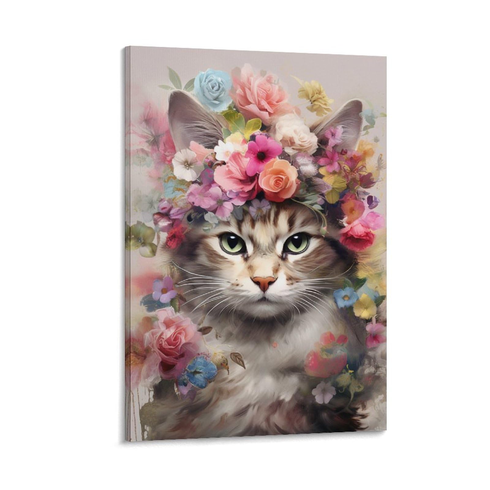 Foccar Frame-Style-1 Country Crown Cat Canvas Wall Art Realism Chic Portrait Contemporary Posters Wall Decor Painting Art For Home Room Artwork