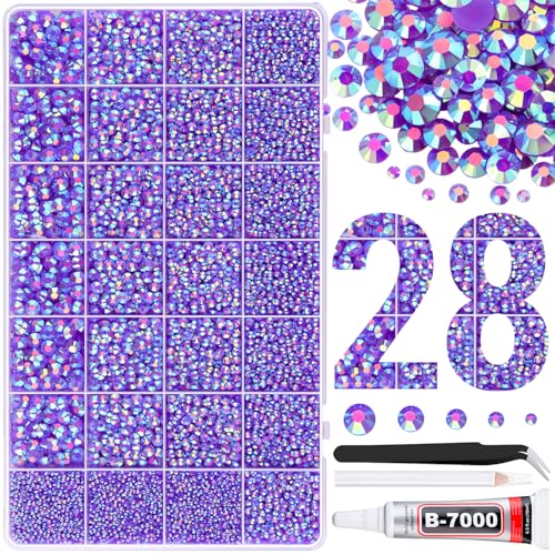Image of 30000Pcs Resin Rhinestones for Bedazzling with Tweezers, Dark Purple AB Rhinestones for Crafting with B7000 Jewelry Glue for DIY Crafts Clothing Tumblers Shoes Fabric Nail Art