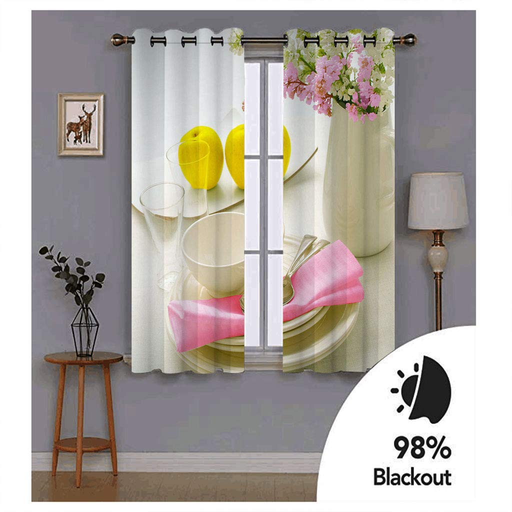 Rideaux Chambre Enfant 3D Fleurs De Vaisselle De Style Européen Fille Motif Rideau Occultant Isolants Thermique Anti Froid À Oeillets 264x240Cm Salon Décoration Lot De 2 Voilages Décor Chambre Bebe