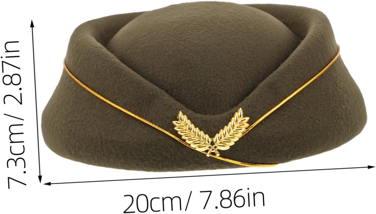 Beavorty Fashionable Flight Attendant Beret Hat for Women Stylish Airline Stewardess Cap Soft Material Unique Design for High- Uniforms Comfortable Fit Olive Green