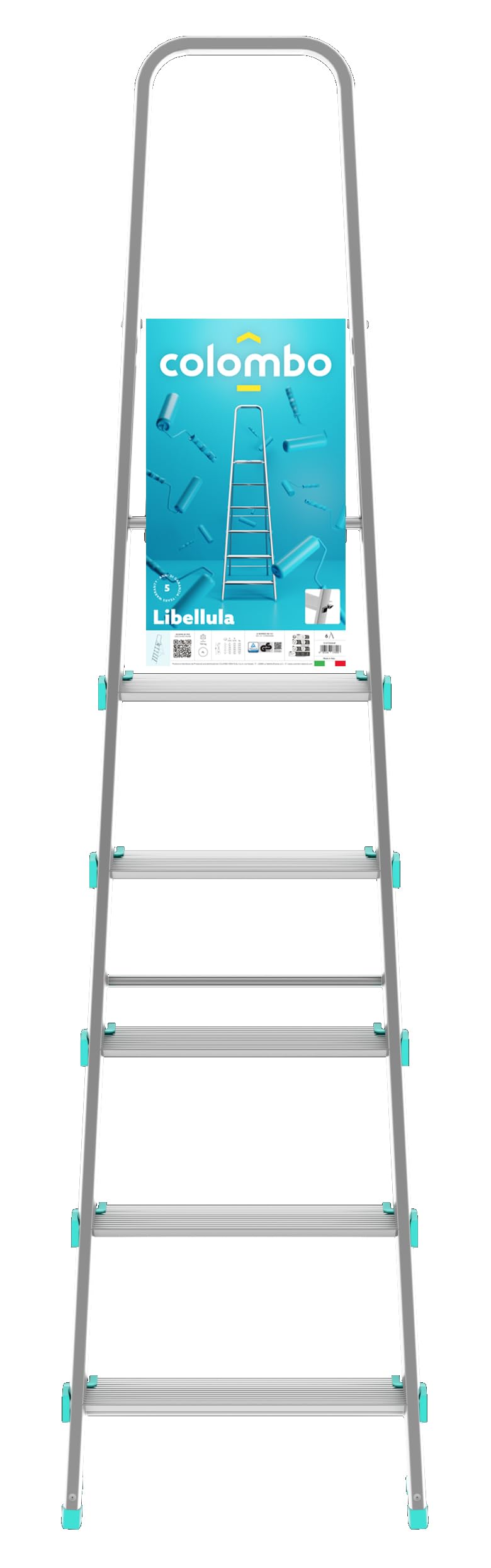 Colombo Scala Pieghevole in Alluminio Libellula 3/4/5/6/7/8 Gradini Senza Rivetti | Scala 6 Gradini, Robusta con Piattaforma Antiscivolo | Portata 150kg | Conforme EN131 TÜV-GS | Made in Italy