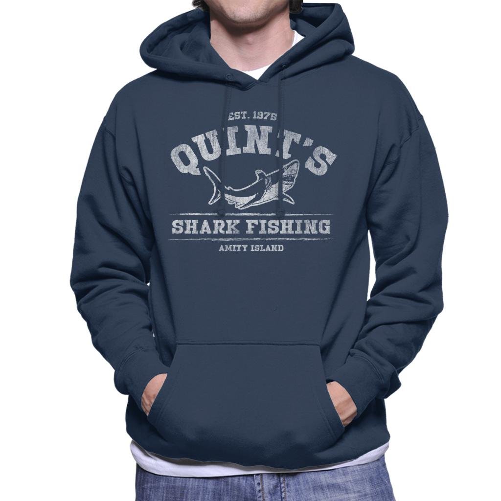Jaws Quints Shark Fishing Men's Hooded Sweatshirt Navy Blue