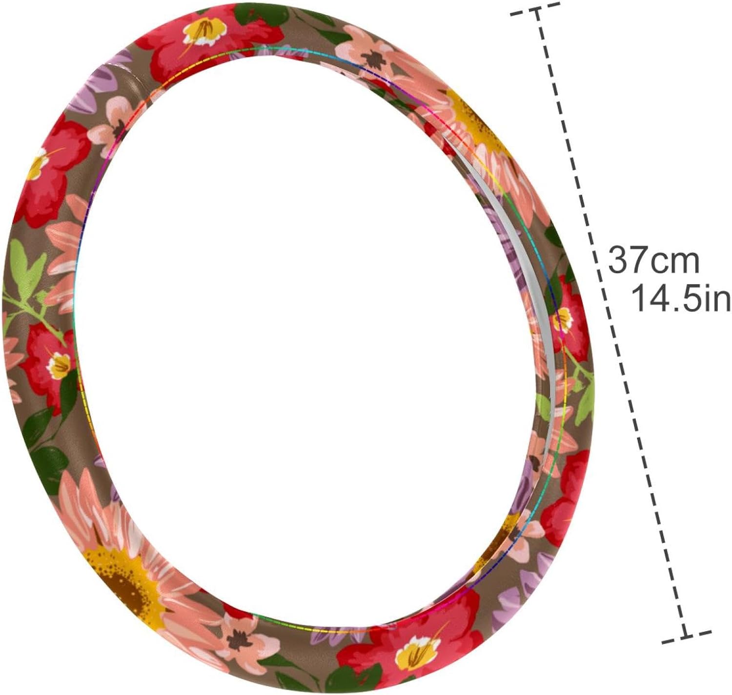 Soft Leather Car Steering Wheel Cover, Anti-Slip Protector 14.5" Universal Car Accessory for Cars Vehicles Truck SUV - Cute Flowers Floral Pattern