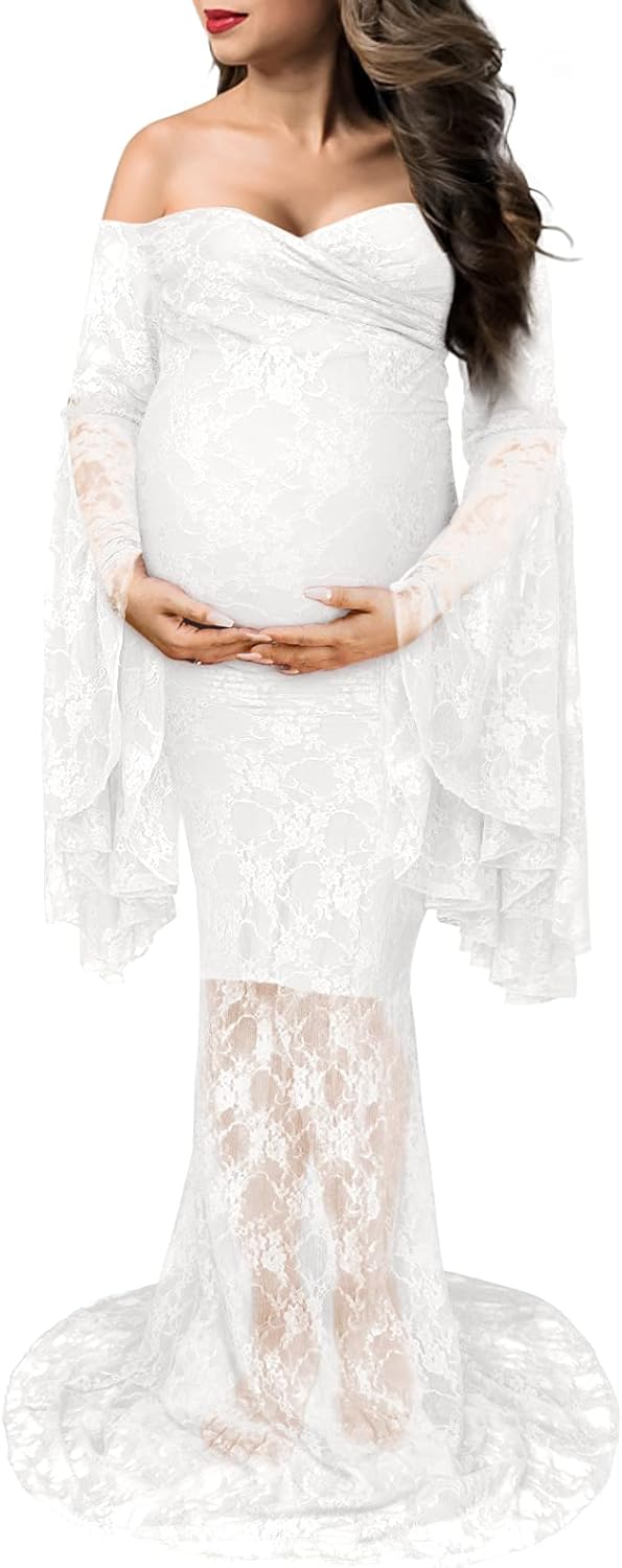 Saslax Off Shoulder Lace Maternity Dress for Photography Maxi Maternity Props Dresses for Photo Shoot Baby Shower - Image 8