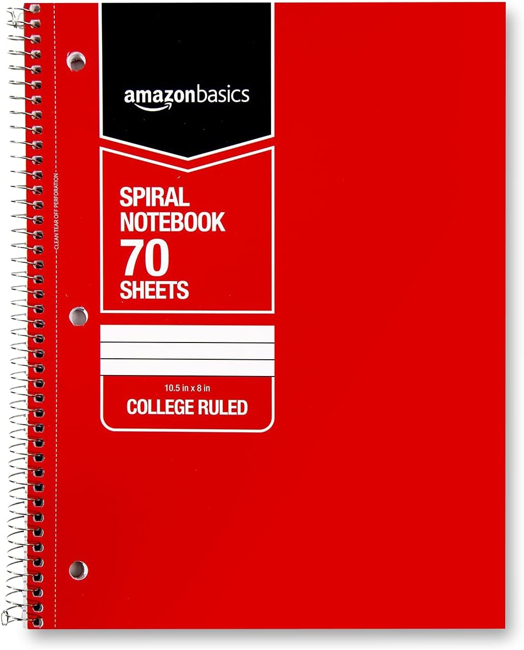  Basics College Ruled Wirebound Spiral Notebook, 70-Sheet - 5-Pack, Assorted Solid Colors : Office Products