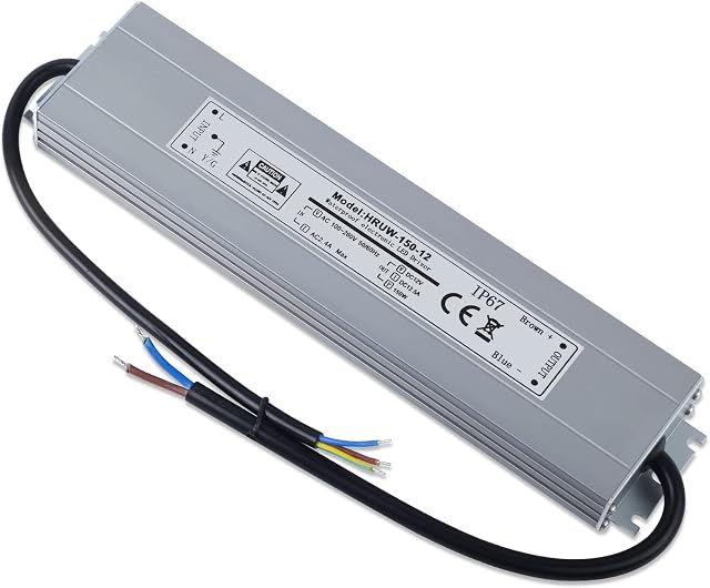 YAYZA! IP67 Waterproof LED Power Supply 12V 150W, 12.5A Outdoor LED Driver, Low Voltage Transformer for Indoor Outdoor Constant Voltage LED Strip Lights Display G4 MR16 Bulbs CCTV