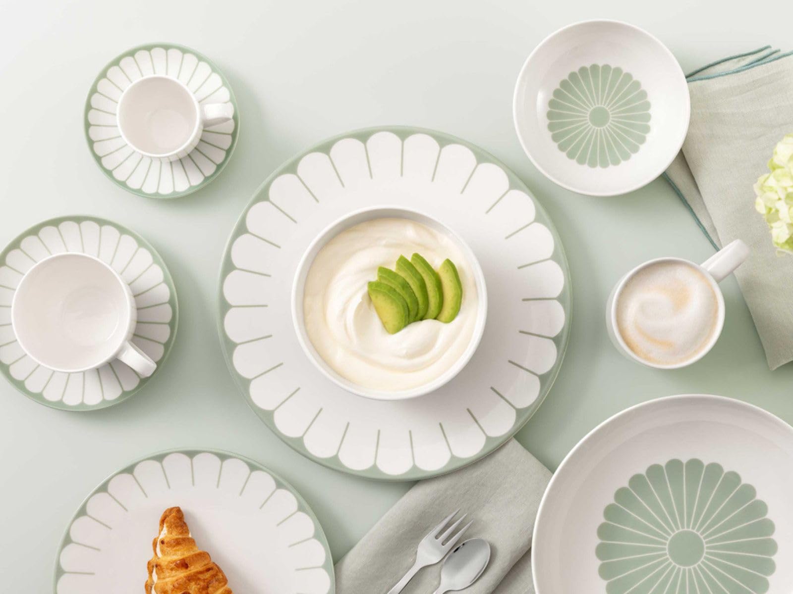 Villeroy & Boch - Fleur Vert Dessertschalen 6er Set, Schalen für Desserts, Snacks & Beilagen, Bowl mit Blumenmuster, Spülmaschinenfest & Mikrowellensicher, Premium Porzellan, Grün