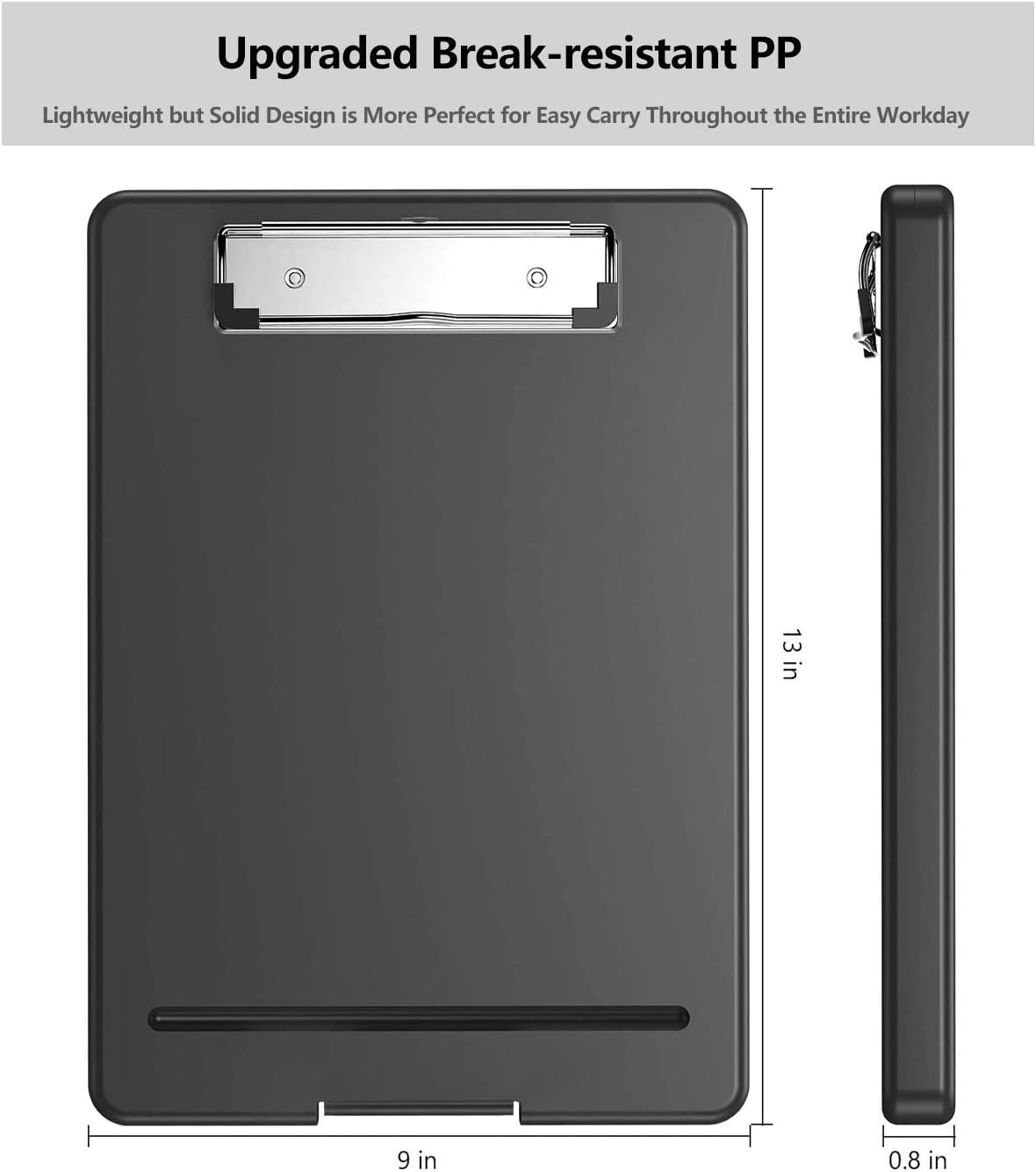 Clipboard with Storage, Plastic Storage Nursing Clipboard with Low Profile Clip, Heavy Duty Foldable Letter Size Recycled, for Kid, Salary, Coach, Jobsite, Industrial, Office(9"x13"x 0.8", Black) : Office Products