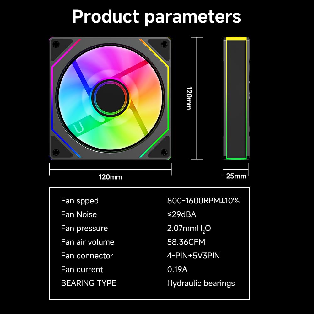 TZMRIT Prism 4MAX 120 mm Infinite Mirror ARGB PC Fan with PWM Control and ARGB Effect (BK×5, Forward)