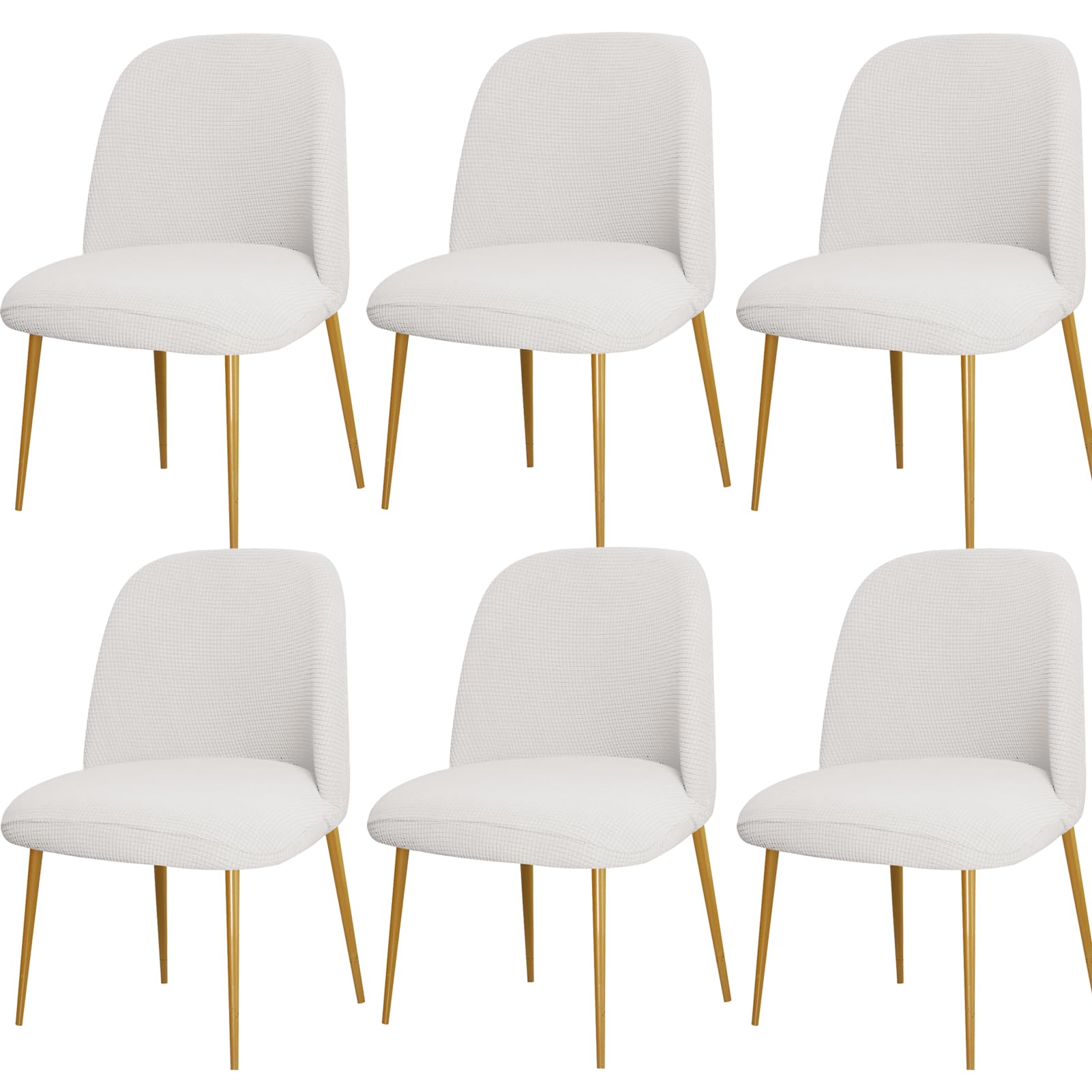 NMVAWIPT Curved Back Dining Chair Covers, Semi Circle Protectors, Polyester Jacquard Fabric, Machine Washable(Ivory White,6Pcs)