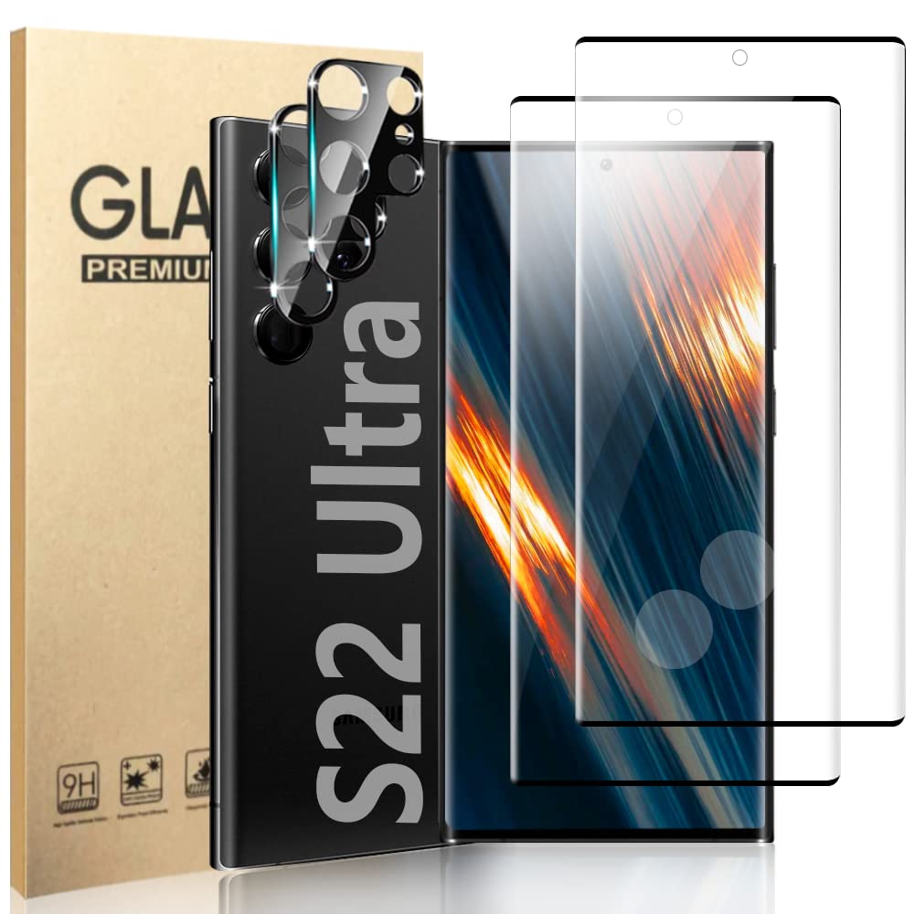 Photo 1 of [2+2 Pack] Galaxy S22 Ultra Screen Protector and Camera Lens Protector, Fingerprint Unlock, HD Clear 9H Hardness Scratch Resistant, 3D Full Coverage Tempered Glass, for Galaxy S22 Ultra (6.8 Inch)