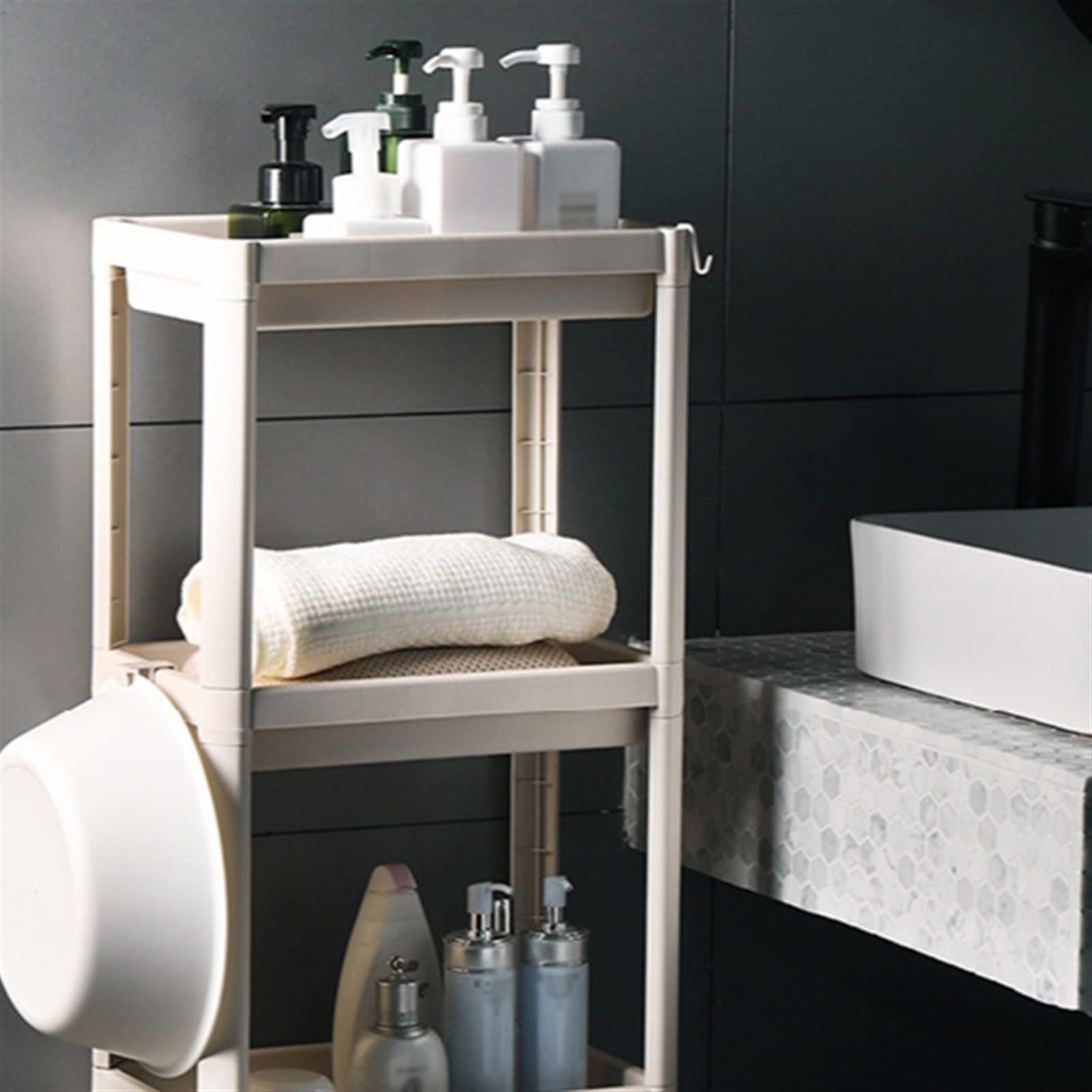 Carrito utilitario con ruedas, carrito rodante de 3 niveles para cocina, baño, dormitorio, cuenta con ganchos para almacenamiento y organización