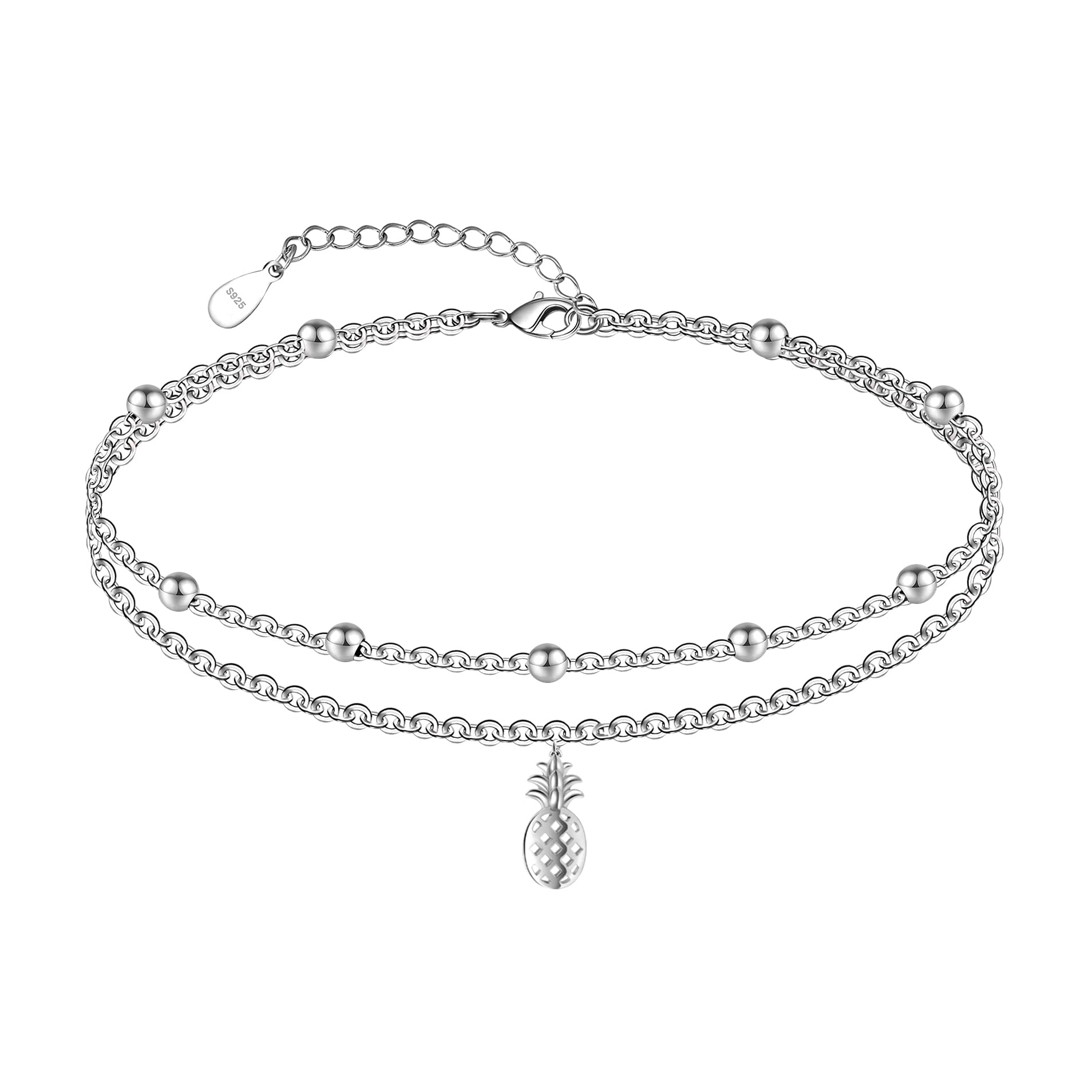 CHIC & ARTSY Womens Fußkettchen 925 Sterling Silber erstellt Opal geschichtet Fußkettchen Armband zierlich Perlen Kette Fußkettchen