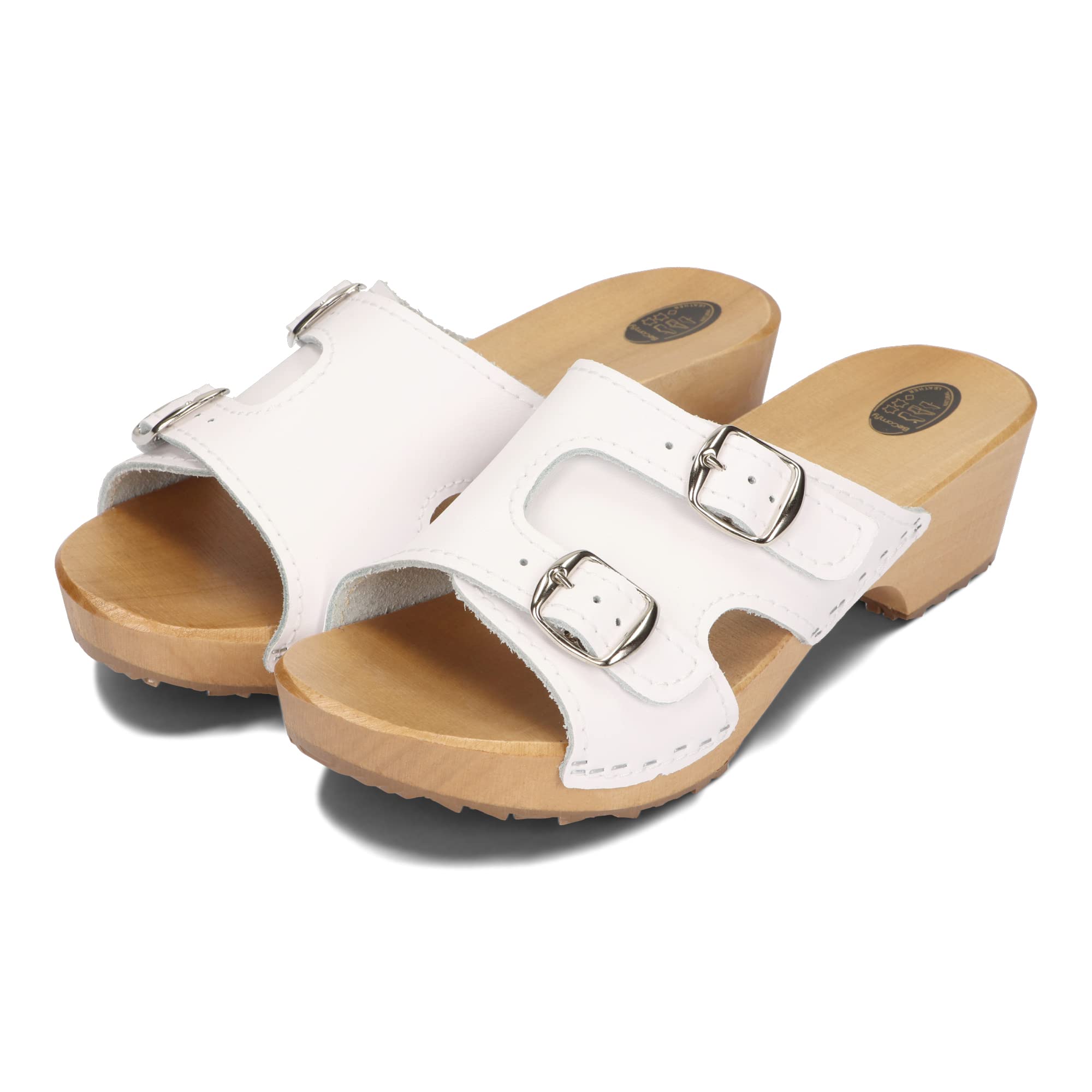 BeComfy Ciabatte da Donna in Legno Zoccoli Scarpe con Tacco Scarpe in Legno Sandali Pelle Zoccoli da Giardino Muli Nero Bianco 36-41 EU