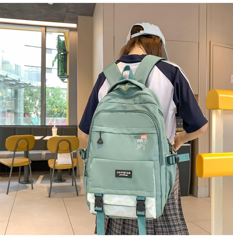 Cute Backpack for Women Men, Kawaii Y2K Grunge Solid Color Harajuku Hiking Travel Aesthetic Rusksack Daypack (green)4