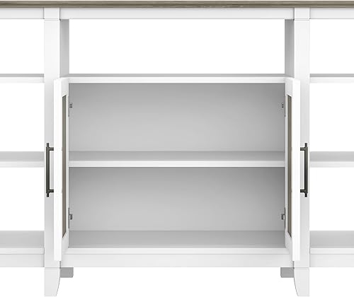 Miniatura 6 de Bush Home Key West Farmhouse - Soporte de TV para TV de 65 pulgadas, centro de entretenimiento alto con almacenamiento Blanco puro y gris,Roble