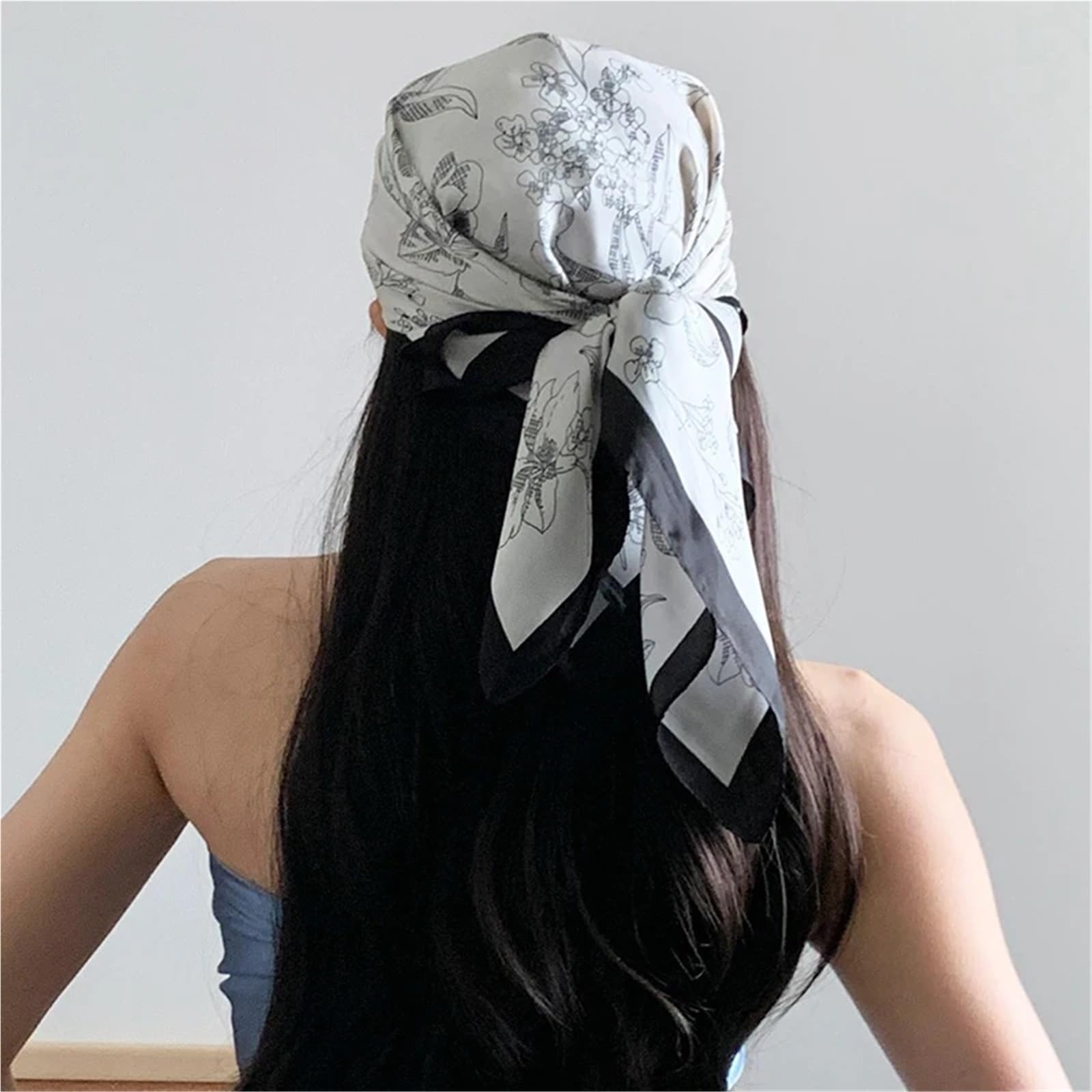Generico Bufanda cuadrada de seda para mujer, con diseño de flores, hijab, para la playa, diadema, bandana, pañuelo de 70 cm