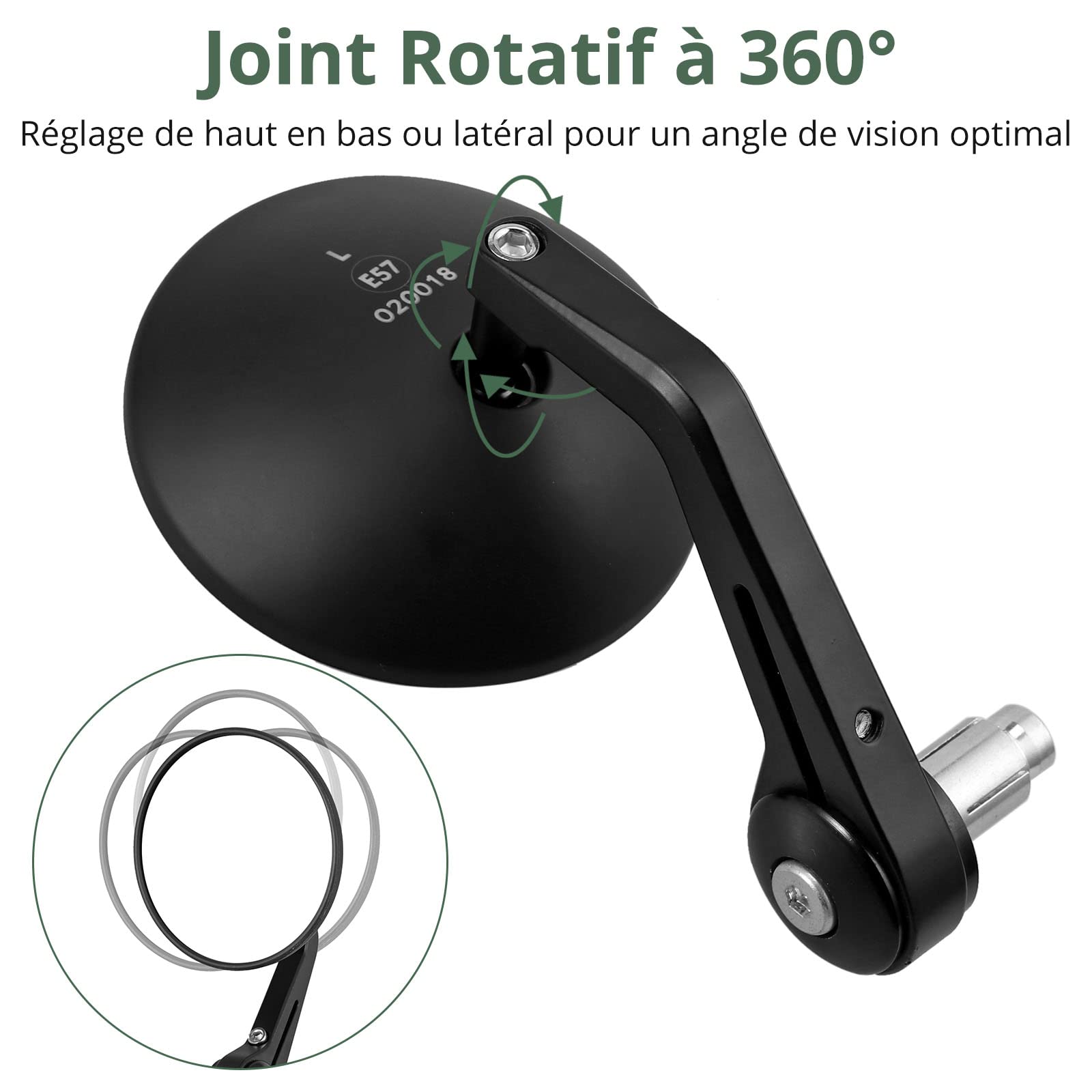 EYPINS Rétroviseurs Moto Universels de 22 mm Ronds en Alliage d'Aluminium Rotation à 360 Degrés pour Guidon Poignée de Moto Vélo Trotinette Scooter Haute Définition (1 Paire)