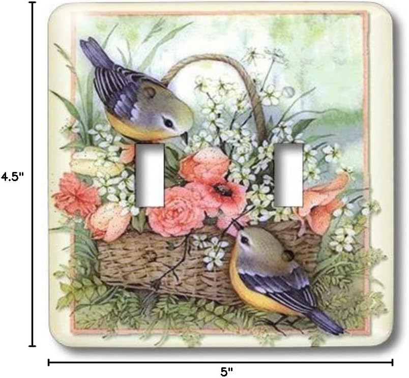 3dRose lsp_167135_2 Pretty Sparrows in a Beautiful Basket of Roses Light Switch Cover