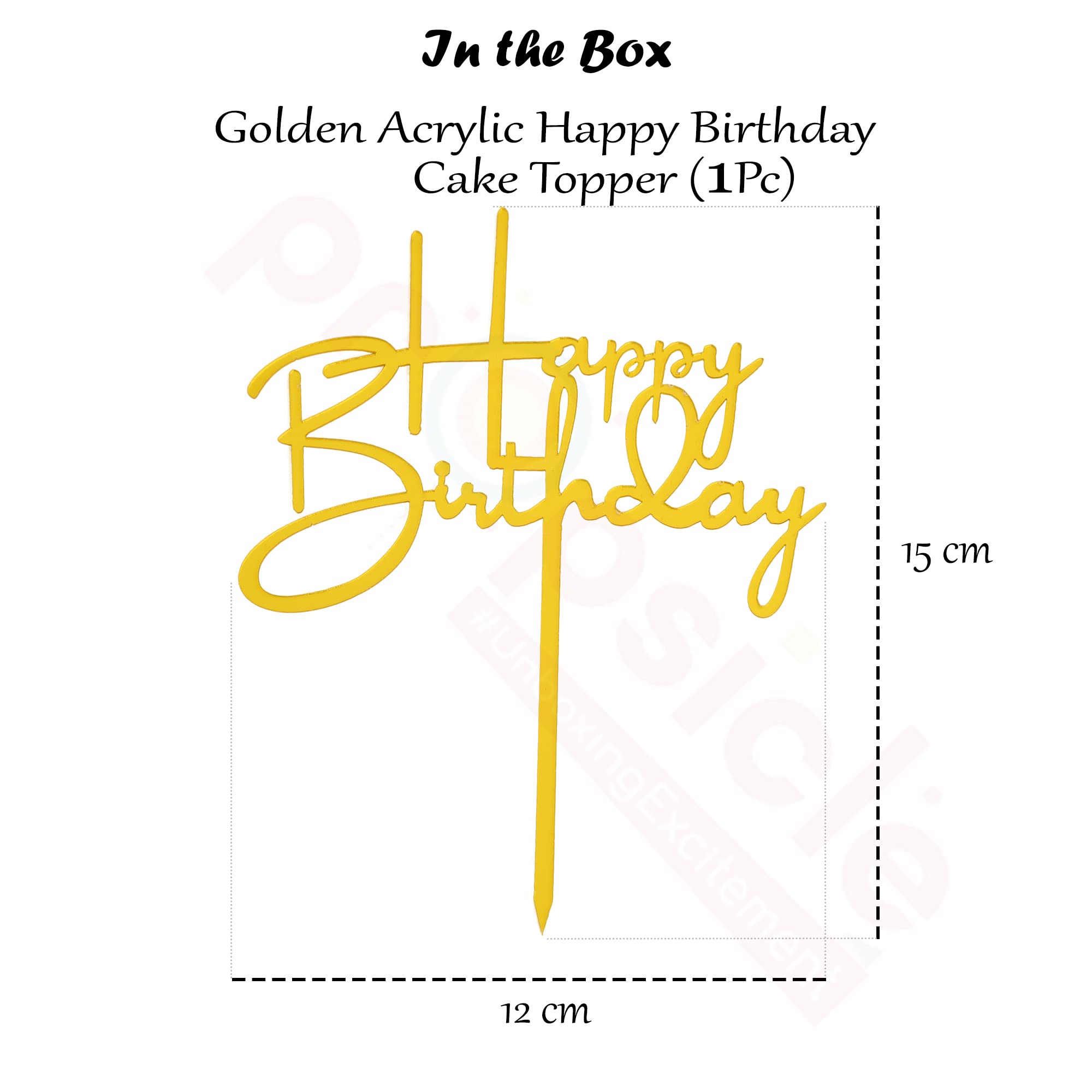 Propsicle Happy Birthday Acrylic Cake Topper, Gold Cursive Design 3