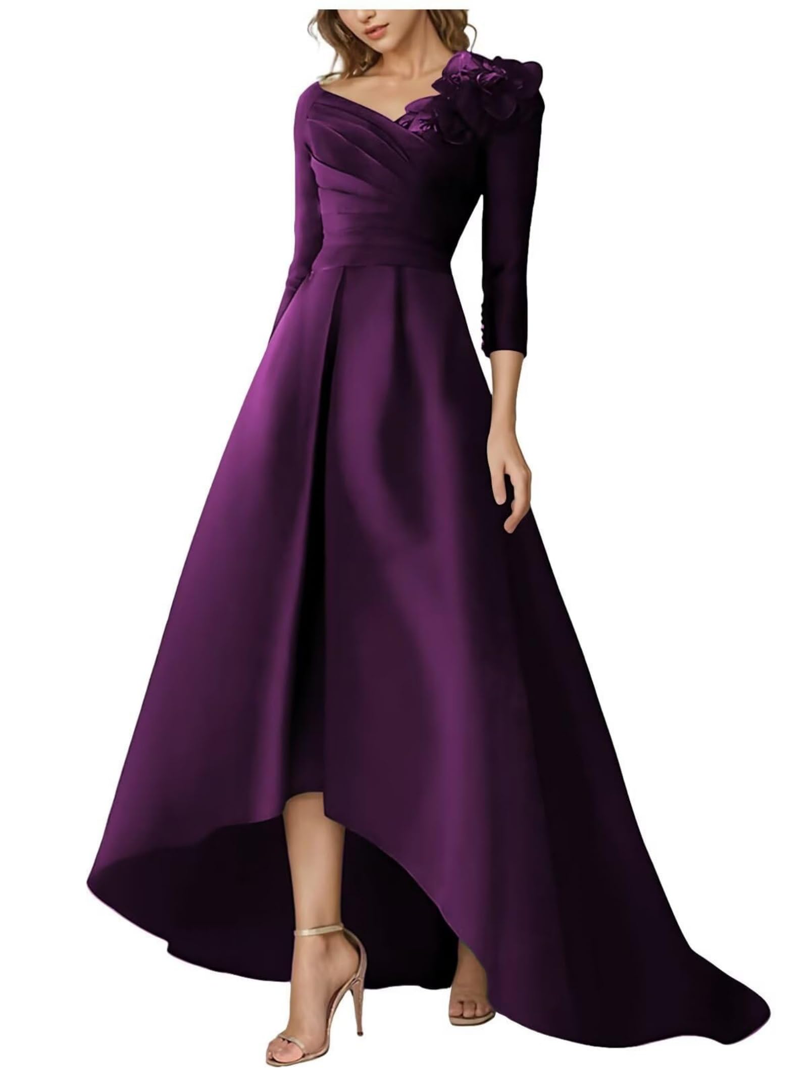 Satin Prom Dresses for Women - A Line Mother of Bride Dress for Women Long Sleeve Evening Gowns