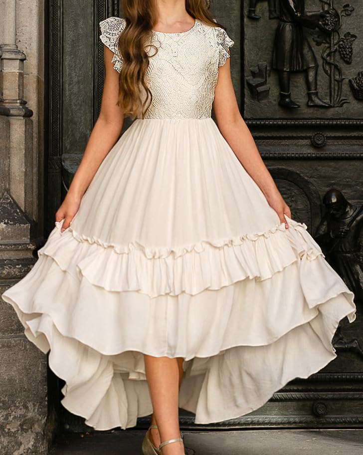 JISISANG Elegant Lace Boho Girl Dresses Fairy Flower Girl Dresses for Wedding Girls Boho Fall Party Dresses2