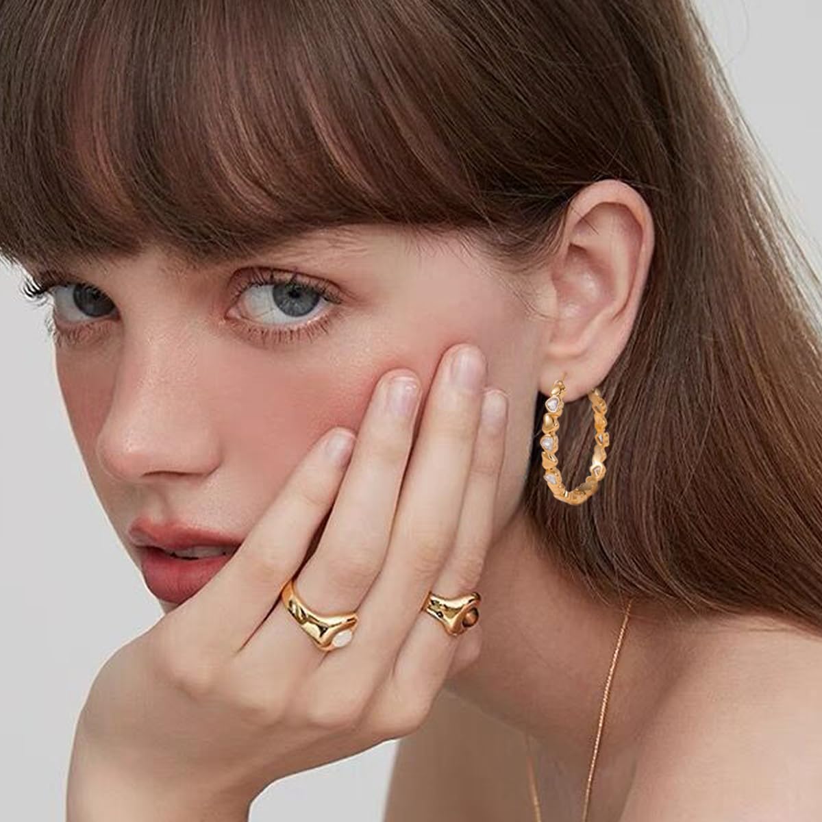 PABBEU S925 Sterling Silver Hoop Earrings for Women Cubic Zirconia Hypoallergenic Lightweight Dainty Heart Large Silver Hoop Earrings for Women 30/40mm - Image 2