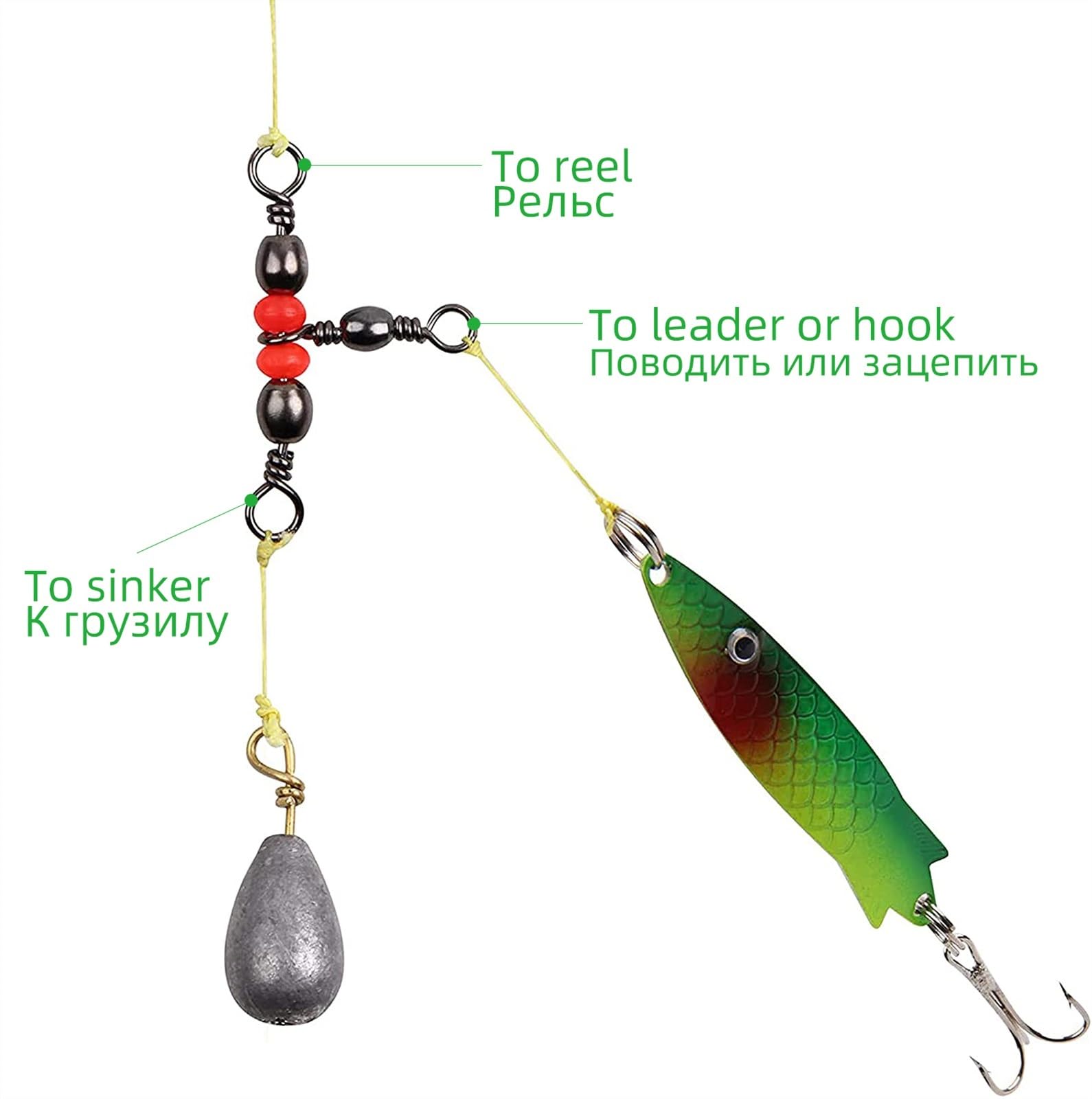 hameçons 30/50 pièces connecteur de pêche Trois Voies Baril pivotant Anneau élastique avec Perles for hameçon leurre Ligne Accessoires de pêche (Color : 30PCS, Size : Size 8x10)