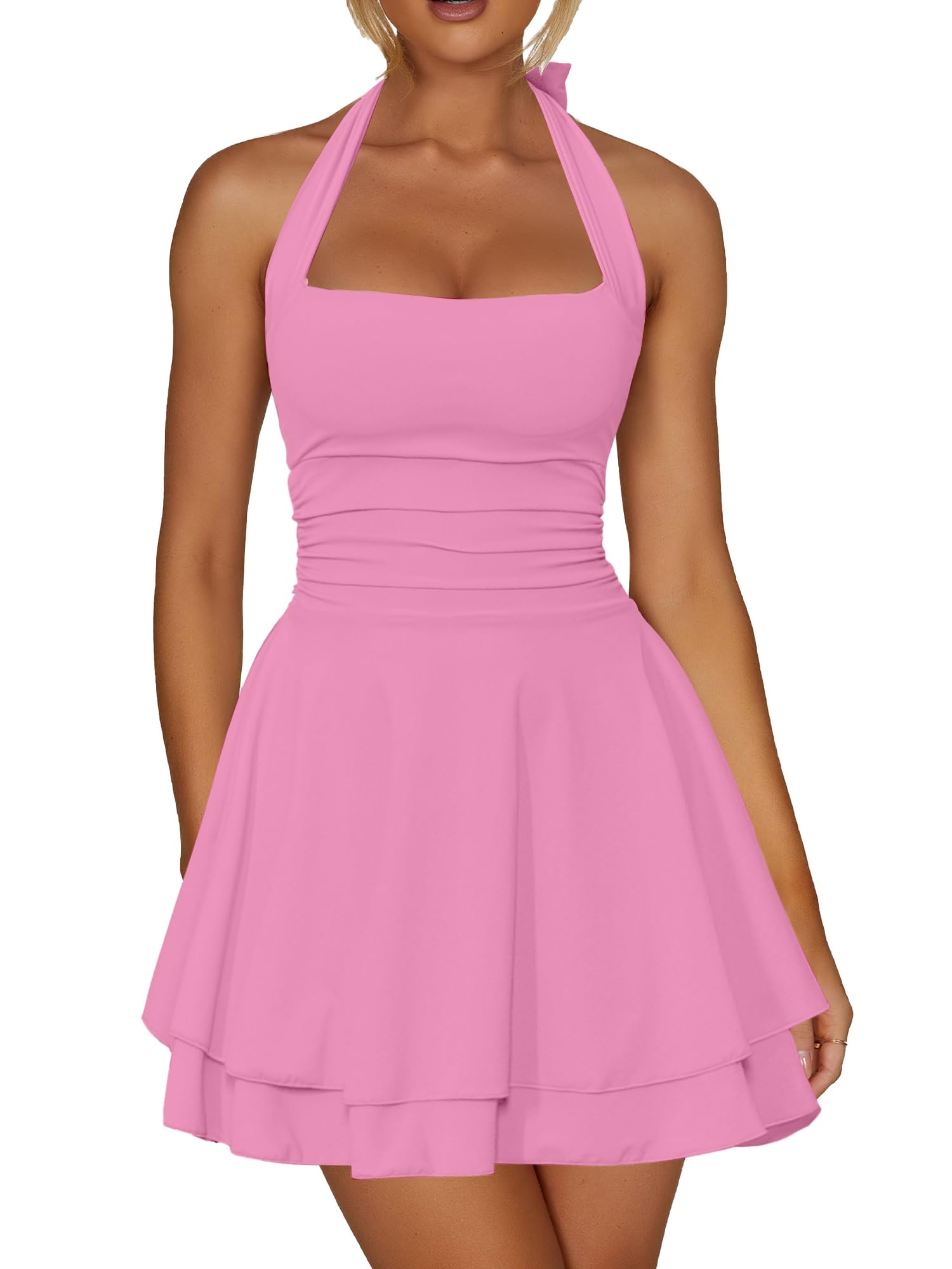 Kaximil Women's Sexy Halter Ruffle Mini Dress