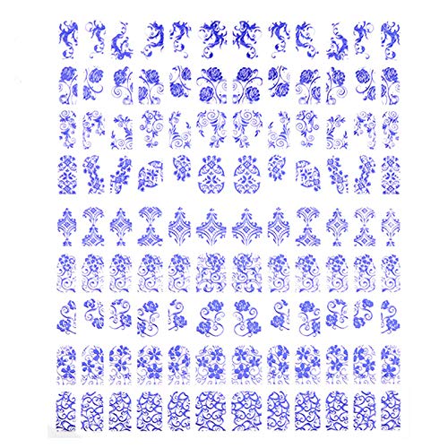 Warm Girl 108Pcs 3D Blue Flower Nail Art Stickers Decals Stamping DIY Nail Decoration Tools