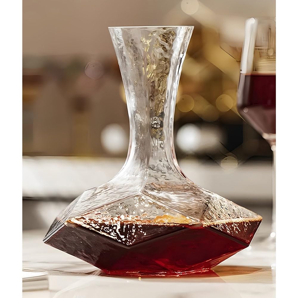 Karafka do wina 1450 ml teksturowany szklany dekanter do wina z geometryczną podstawą, napowietrzacz domu, jadalni i wystroju baru Akcesoria do wina