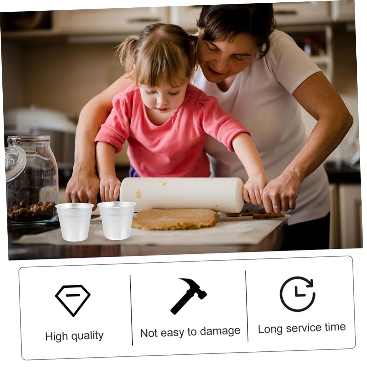 Moldes para Hornear de Aluminio Mediano Antideslizante para Postres, Tazas de Repostería Seguras y Reutilizables para Mousse y Pudín, Juego de 12 Piezas para Horno Doméstico